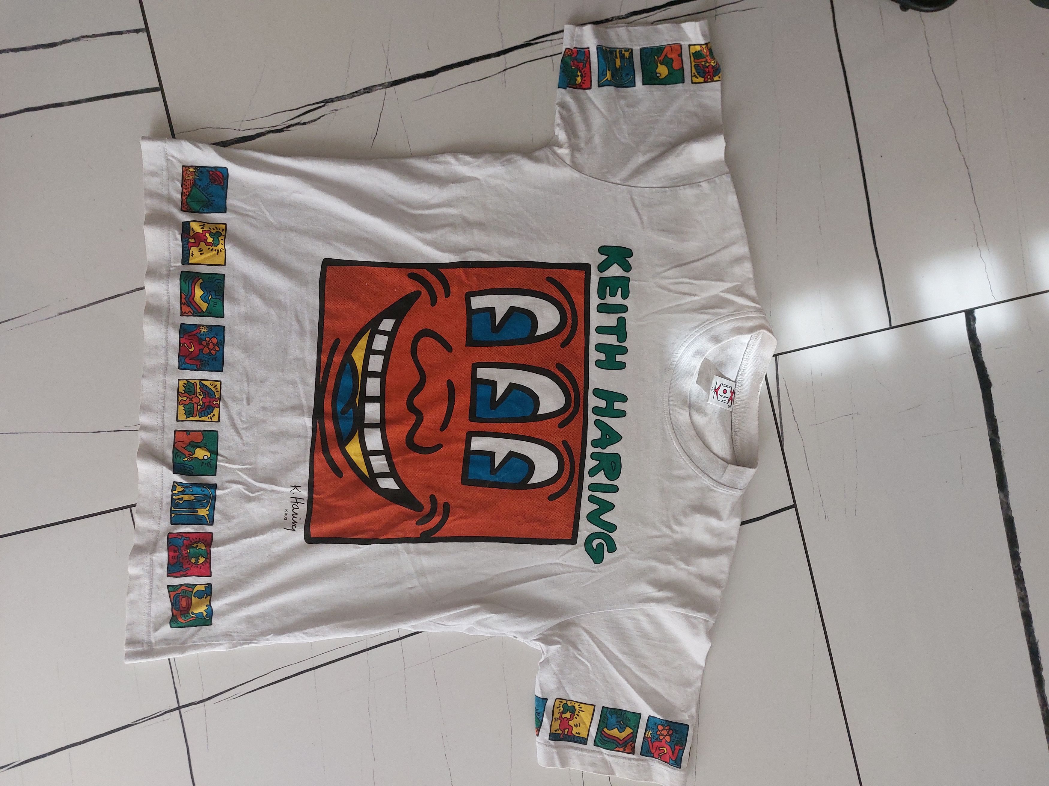 T-shirt Vintage Keith Haring Années 90 - Blanc - Taille M (Small Vintage) - Occasion Très Bon état