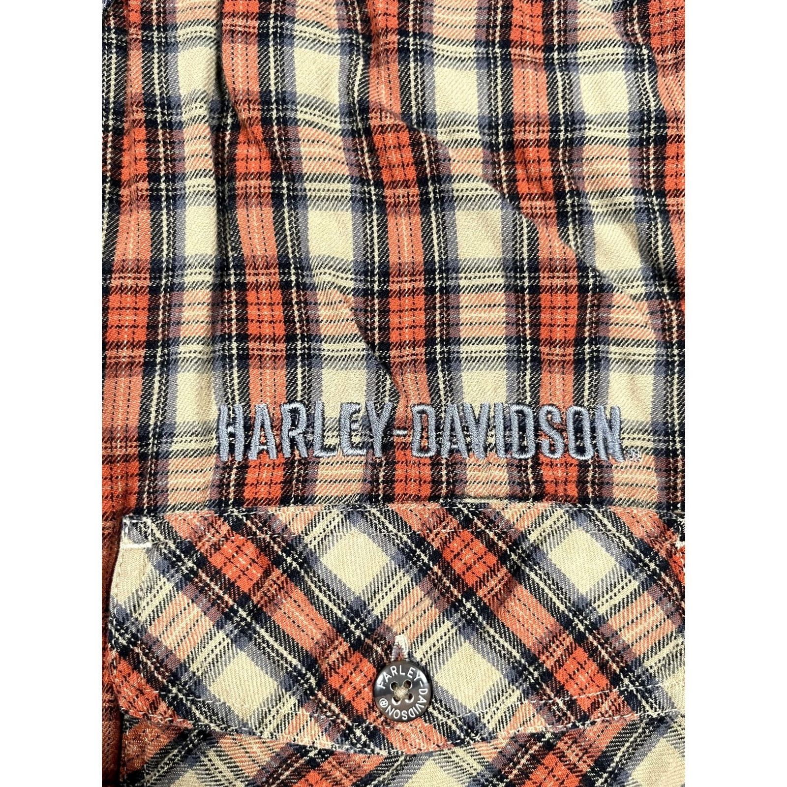 Harley Davidson Harley-Davidson Shirt Mens L Orange Plaid Flannel Button Up Embroidered Long Sleeve Casual Size US L / EU 52-54 / 3 - 3 Thumbnail