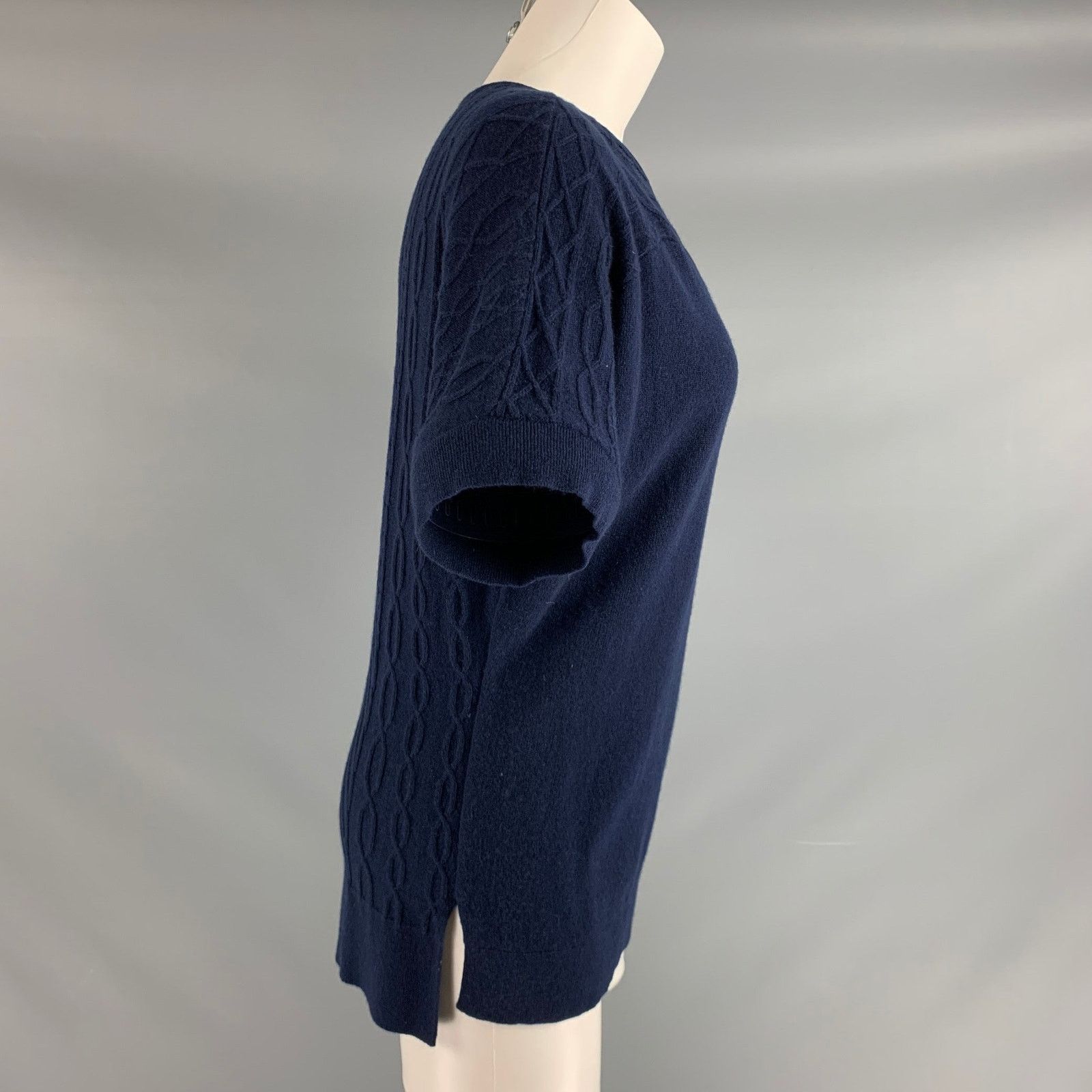 Tse TSE Size M Navy Cashmere Short Sleeve Casual Top Size M / US 6-8 / IT 42-44 - 2 Thumbnail