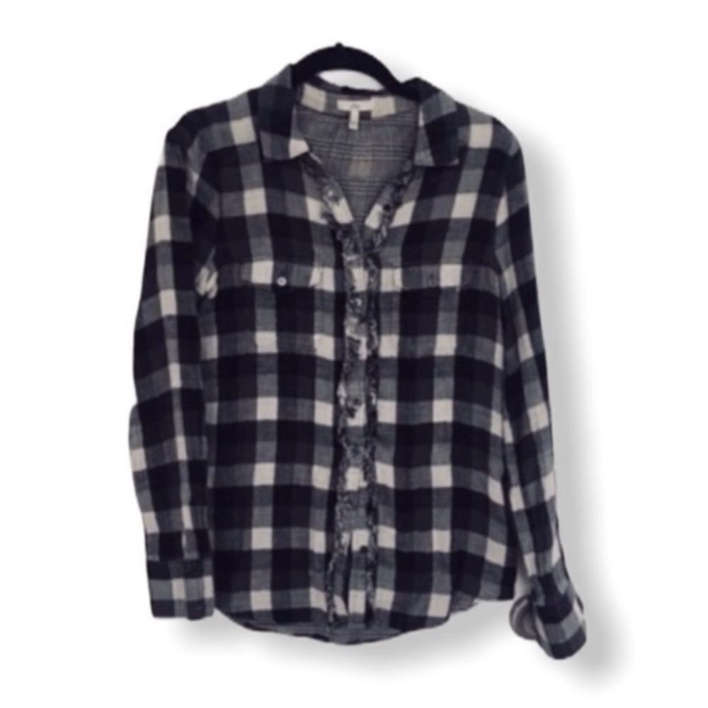 Joie Joie Black White Plaid Flannel Ruffle Button Up Shirt Women’ Size S / US 4 / IT 40 - 3 Thumbnail