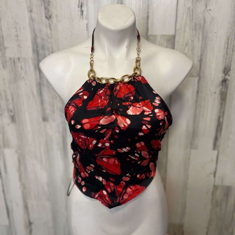 Other Meraki Red & Black Abstract Halter Top Small Gold Chain Neck Size S / US 4 / IT 40 - 1 Thumbnail
