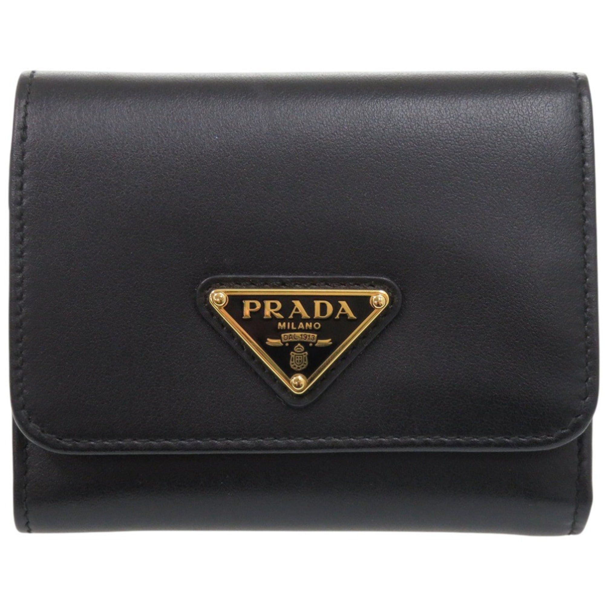 Prada Unused Prada Saffiano Triangle 1MH043 Leather Black Tri-fold Wallet 1105PRADA Size ONE SIZE - 1 Thumbnail