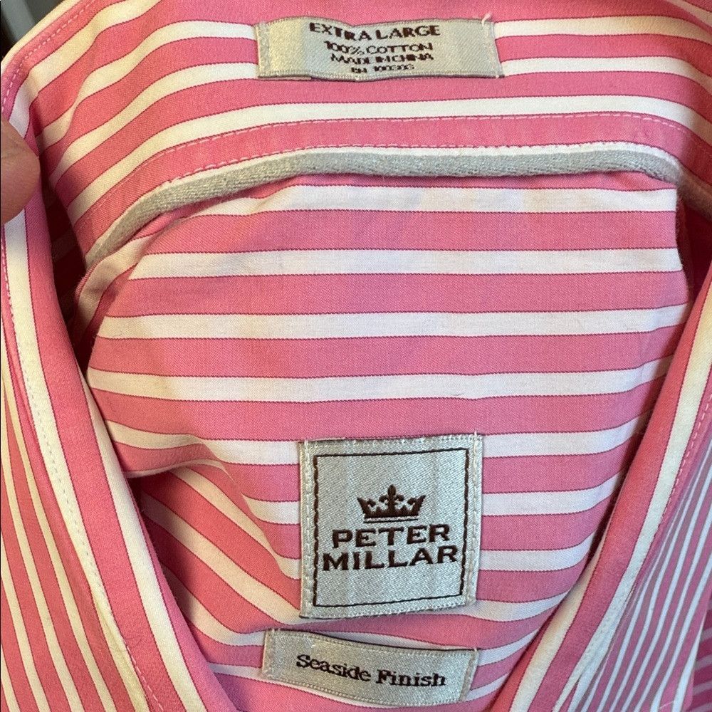 Peter Millar Peter Millar Pink White Stripe Button Down Shirt XL 100% Co Size US XL / EU 56 / 4 - 7 Thumbnail