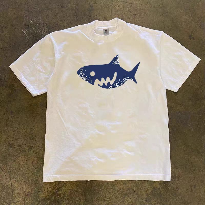 Vintage White Vintage Casual T-Shirt with Shark Print Size US M / EU 48-50 / 2 - 1 Thumbnail