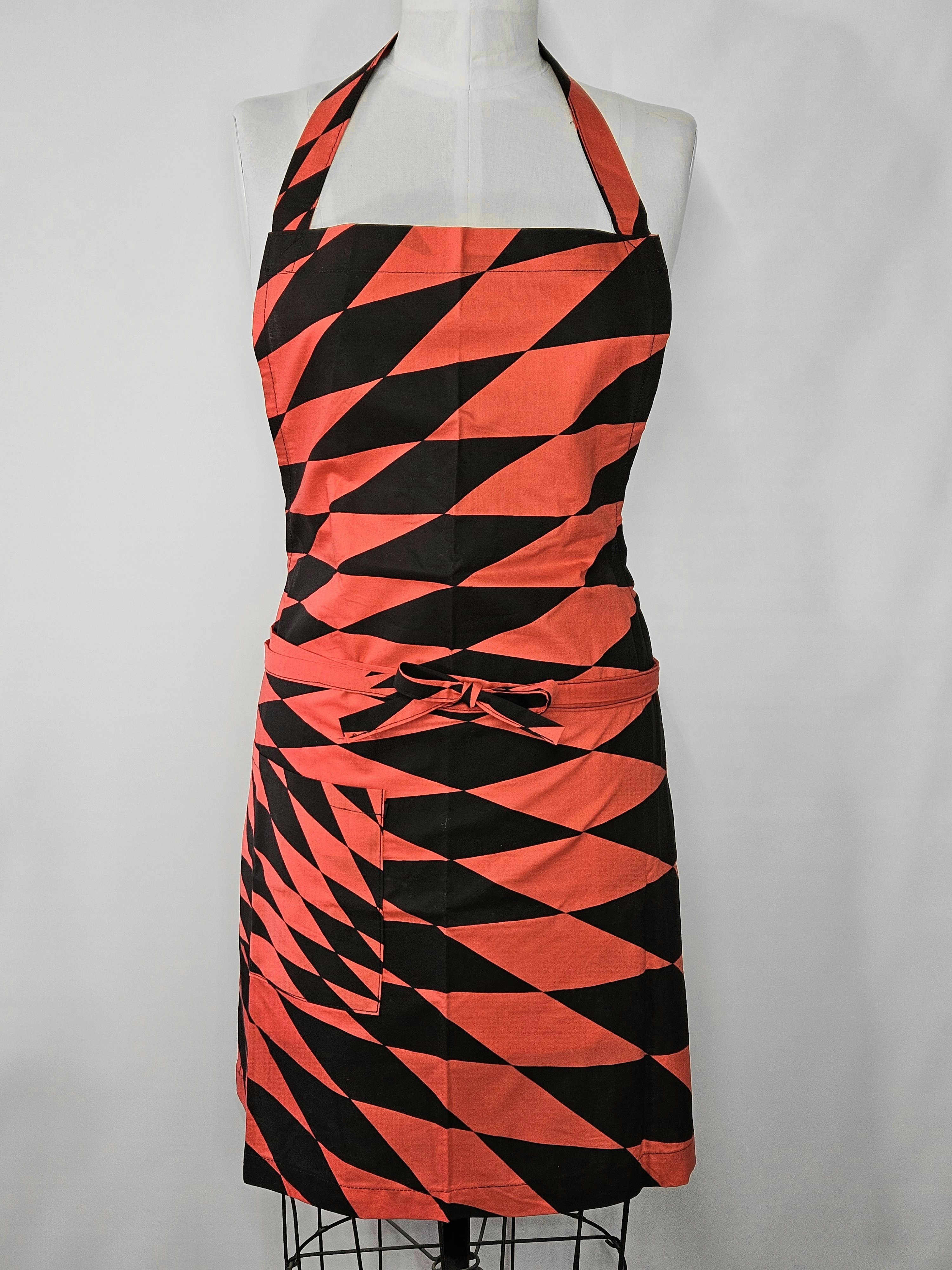 Handmade Apron Unisex M/L Black Red Diamond Pocket Extra Long Ties Size ONE SIZE - 1 Thumbnail