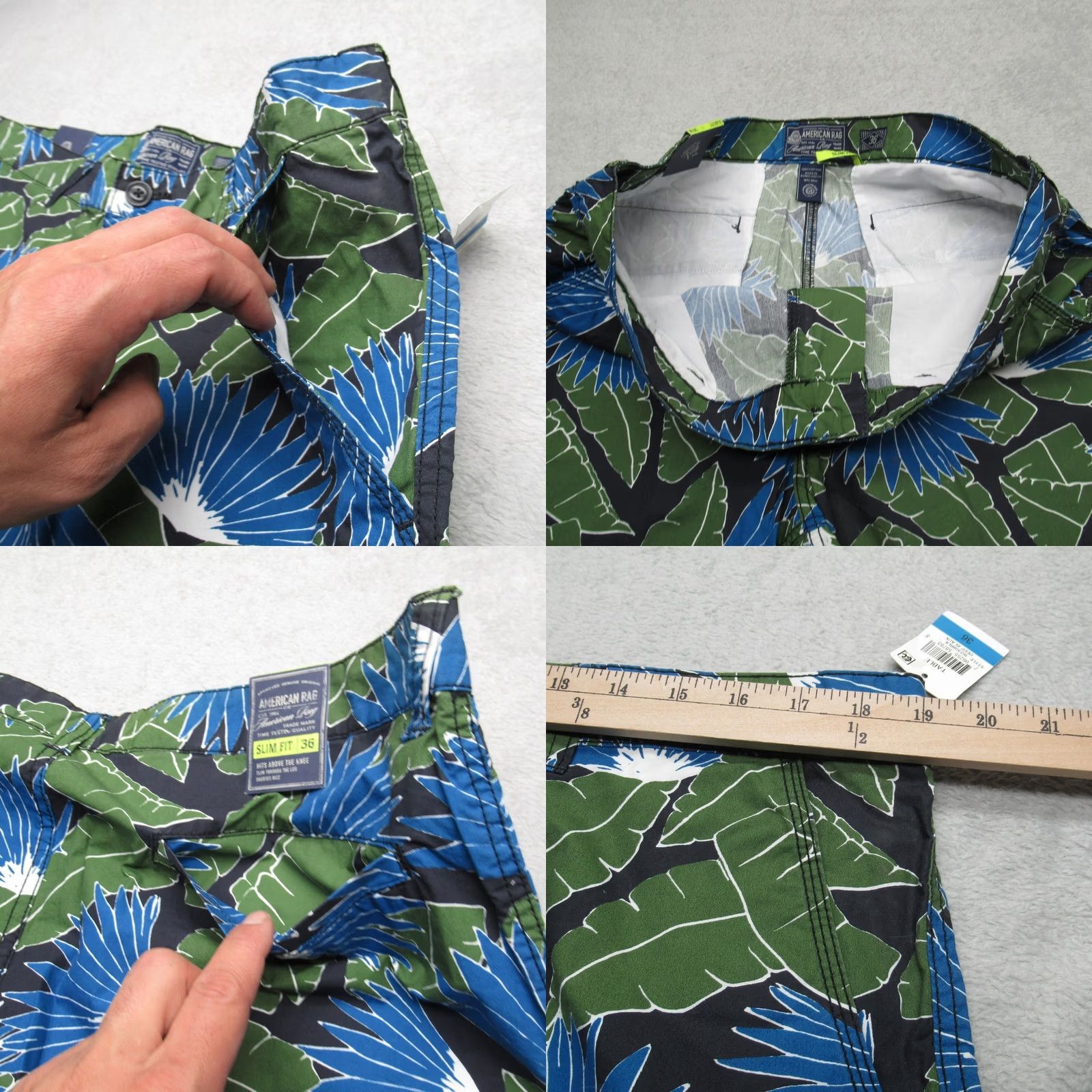 Vintage Board Shorts Mens 38 Green Blue Tropical Floral Slim Fit Above Knee NWT Size US 38 / EU 54 - 8 Thumbnail