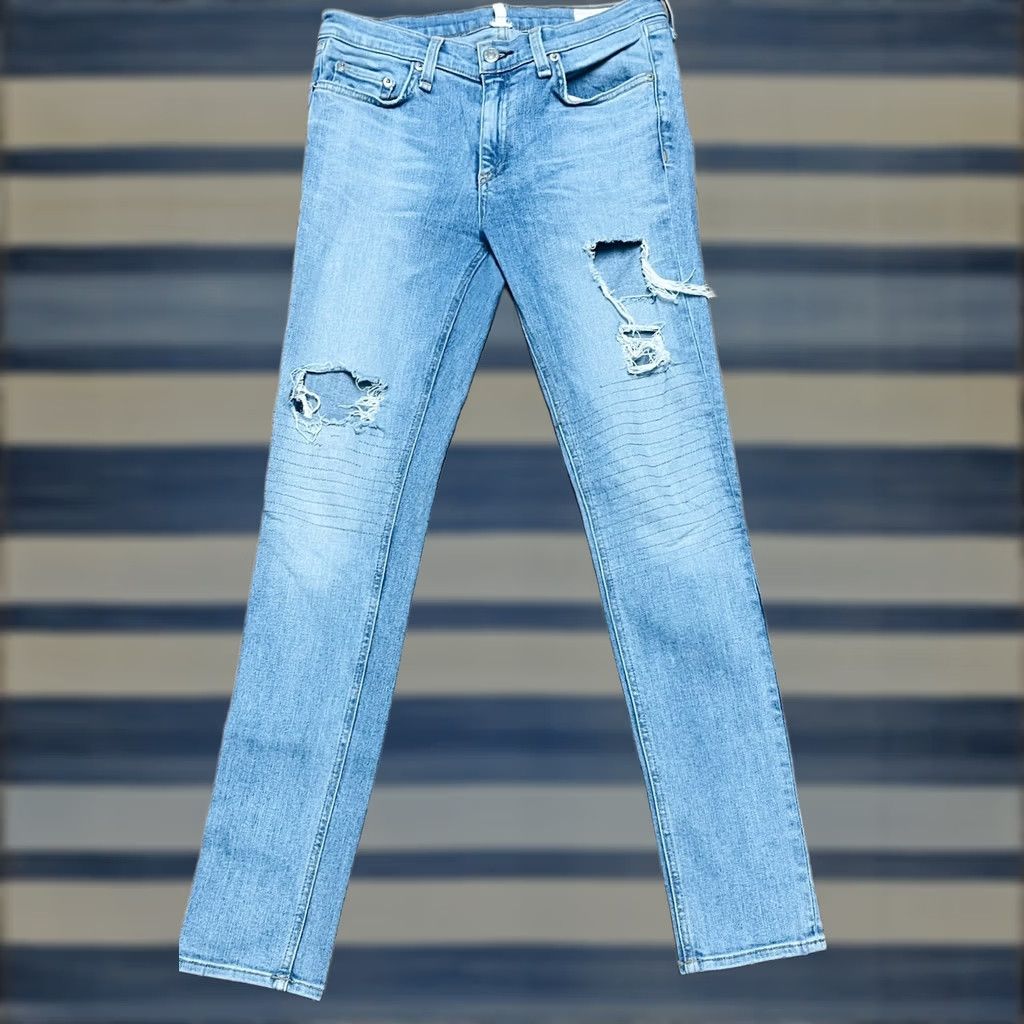 Rag & Bone VINTAGE? No. Rag & Bone Jeans Skinny Light Wash 29 Blue Women’s Cut Outs 5-Pocket Denim Stretch Distressed W1502K520 Mens? Size 29" - 1 Thumbnail