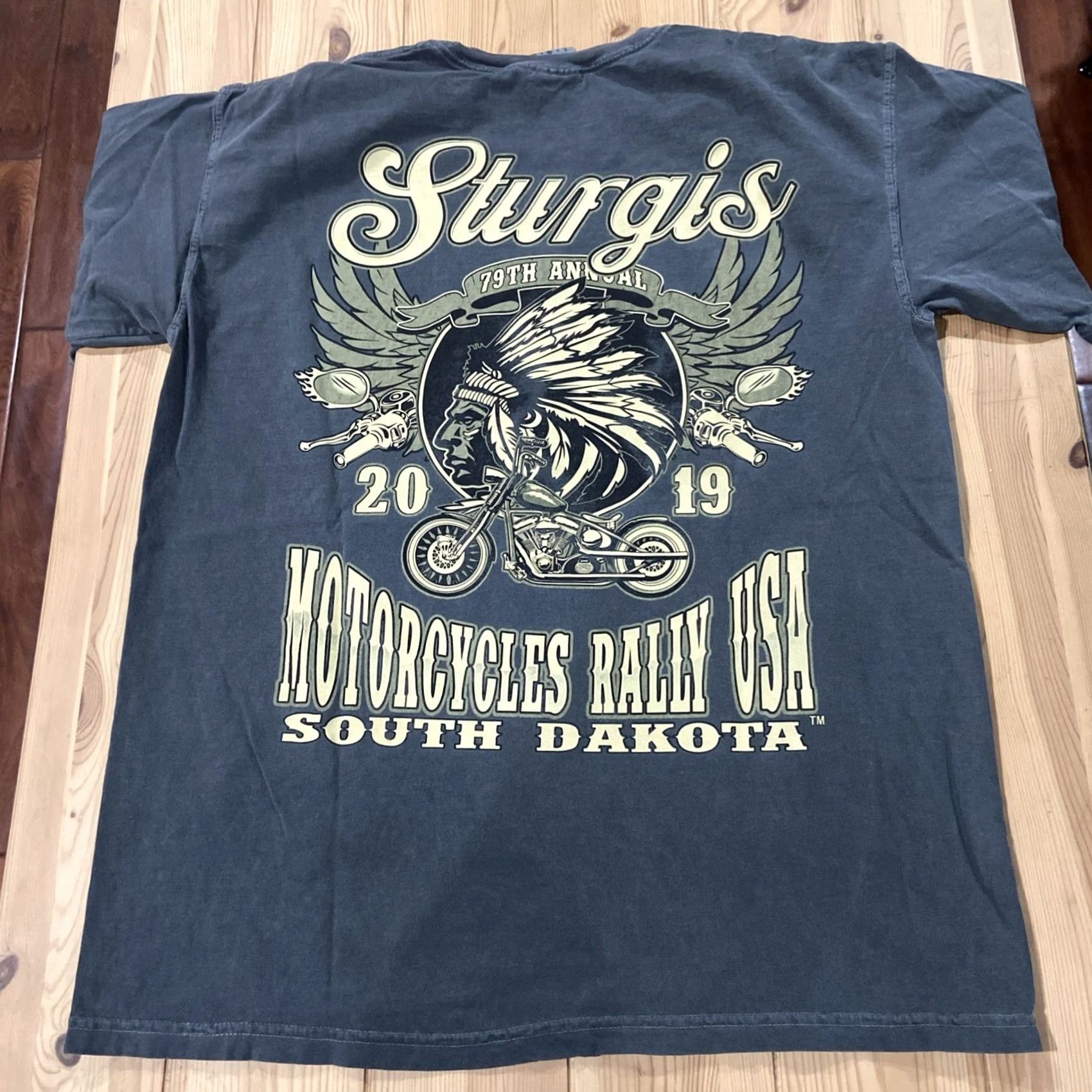 Gildan Sturgis Motorcycle Rally Shirt Mens L Short Sleeve Gray 2019 Rally Native T-Shirt Gildan Mens Green Size US L / EU 52-54 / 3 - 6 Thumbnail