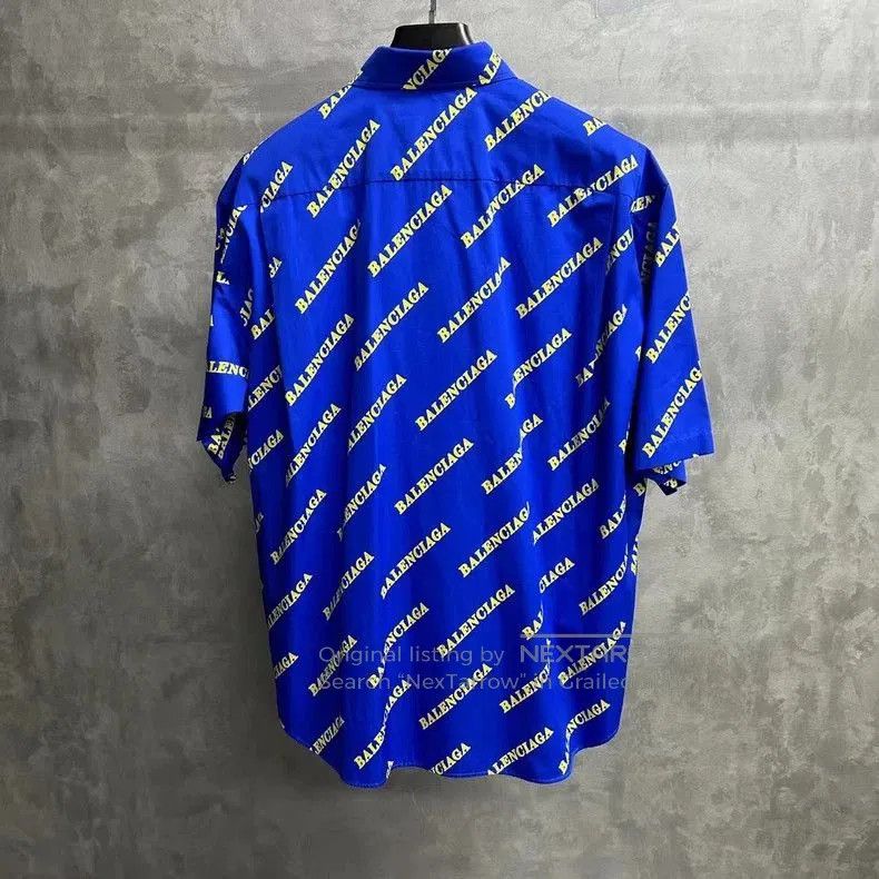 Balenciaga Balenciaga Blue Logo Print Short Sleeve Shirt. Size US XS / EU 42 / 0 - 2 Thumbnail