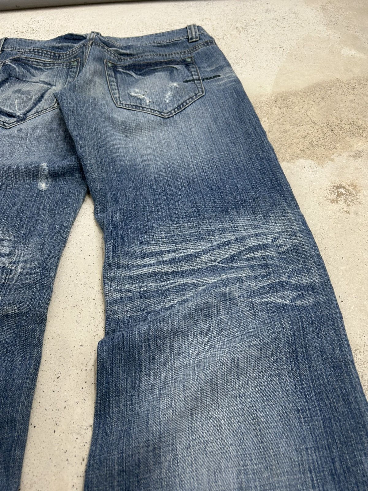 Japanese Brand Cook Jeans Baggy Distressed Denim Knee Panel Whisker Stacked Size US 31 - 18 Thumbnail