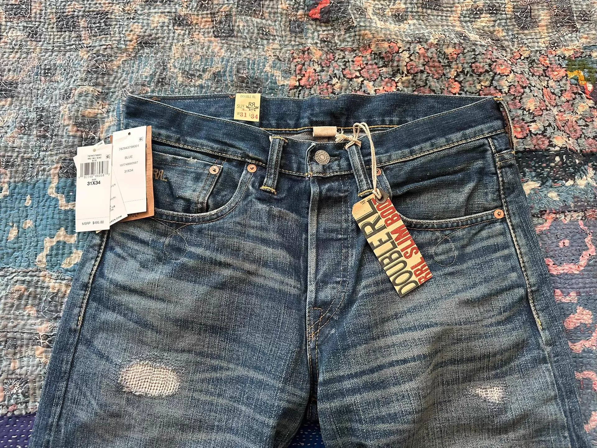 RRL Ralph Lauren rrl slim boot cut distressed jeans 31x34 Size US 31 - 4 Thumbnail