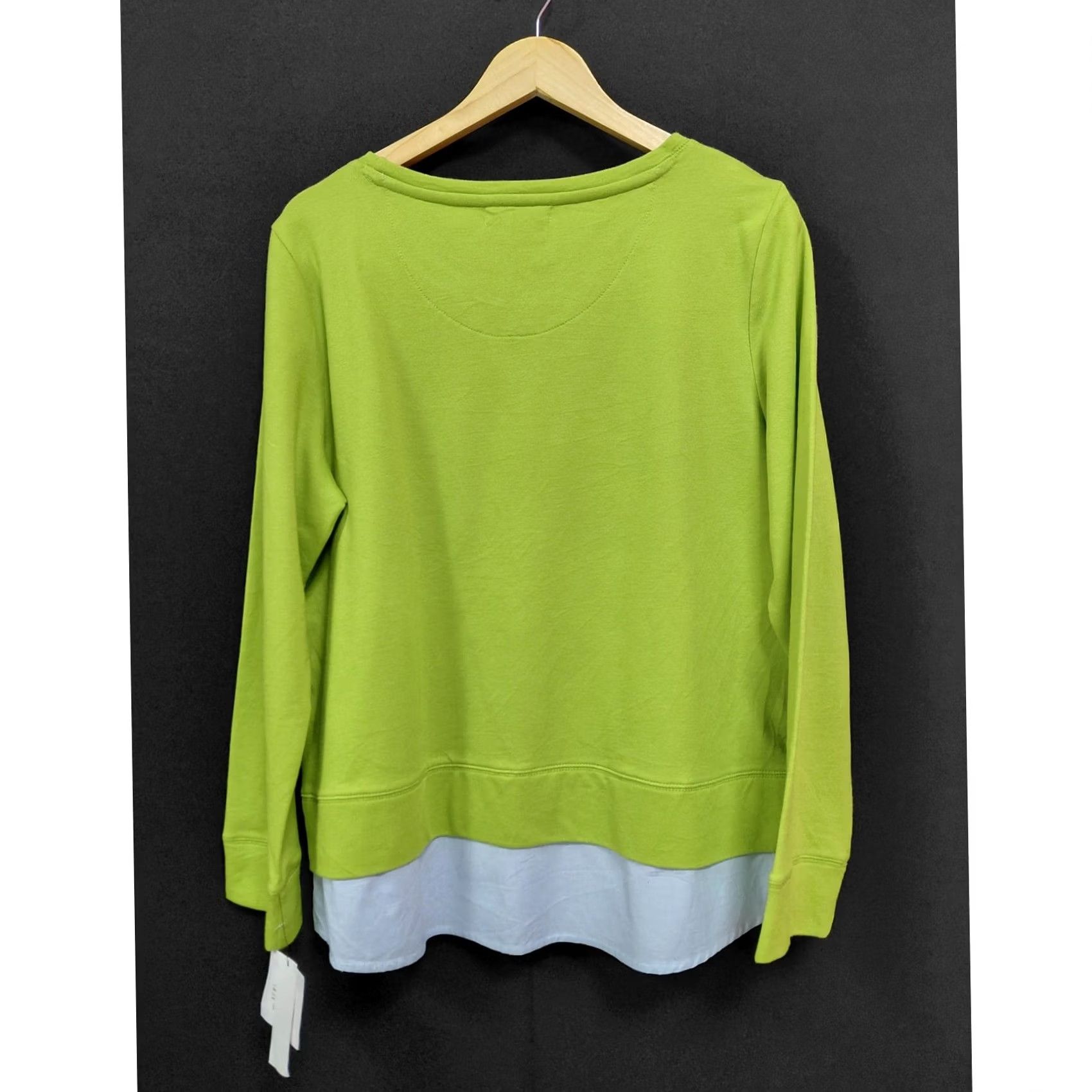 Liz Claiborne Liz Claiborne Green Cotton Layered Top Solid Knit Long Sleeve Women Size XL Size XL / US 12-14 / IT 48-50 - 2 Thumbnail