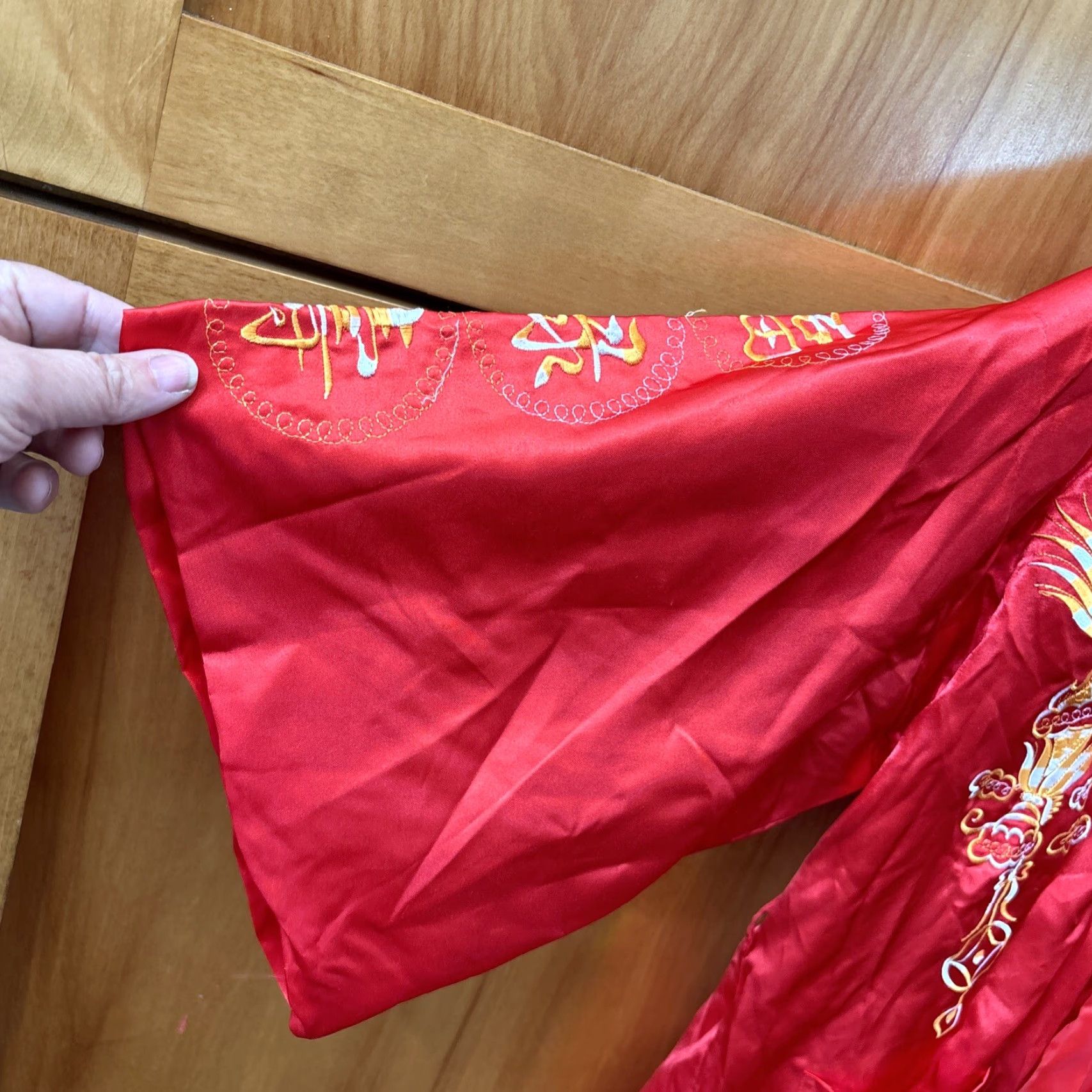 Vintage VINTAGE Unbranded Satin Kimono Robe Red Orange Embroidered Dragon Pockets Lined Open Front XXL Unisex Adults Size ONE SIZE - 6 Thumbnail