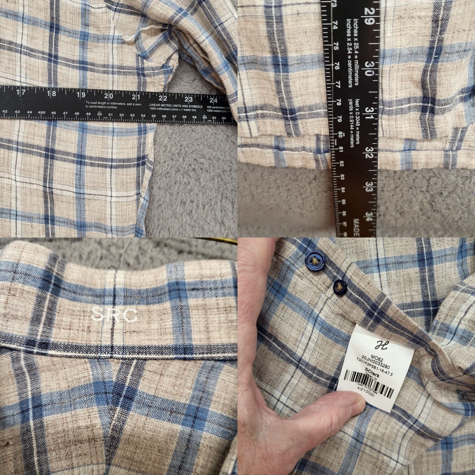 Vintage J. Hilburn Shirt Men's Size L Blue/Tan 100% Linen Button Up Long Sleeve Casual Size US L / EU 52-54 / 3 - 8 Thumbnail