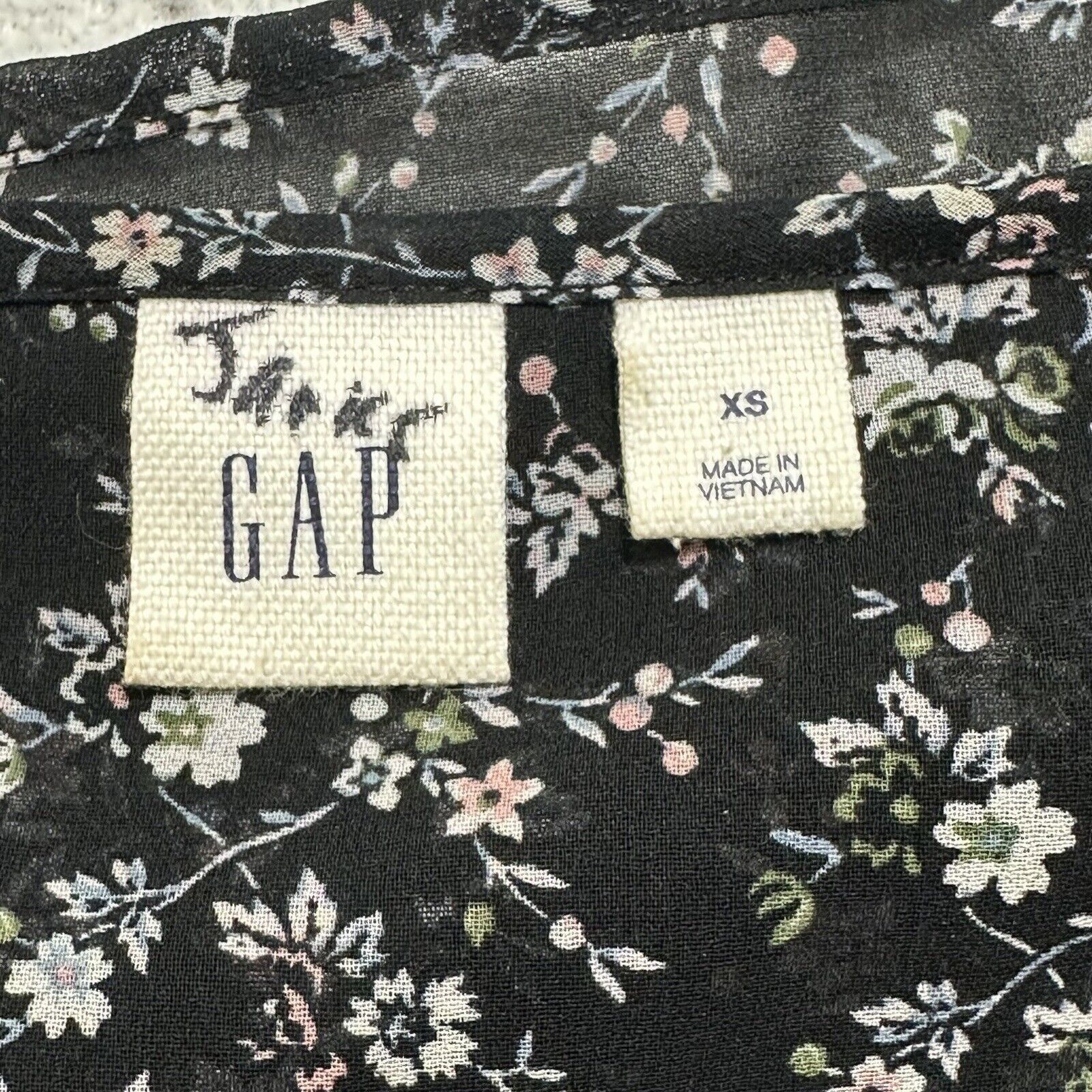 Gap GAP XS Black Crewneck Ruffle Long Sleeve Top Floral Blouse Size XS / US 0-2 / IT 36-38 - 3 Thumbnail