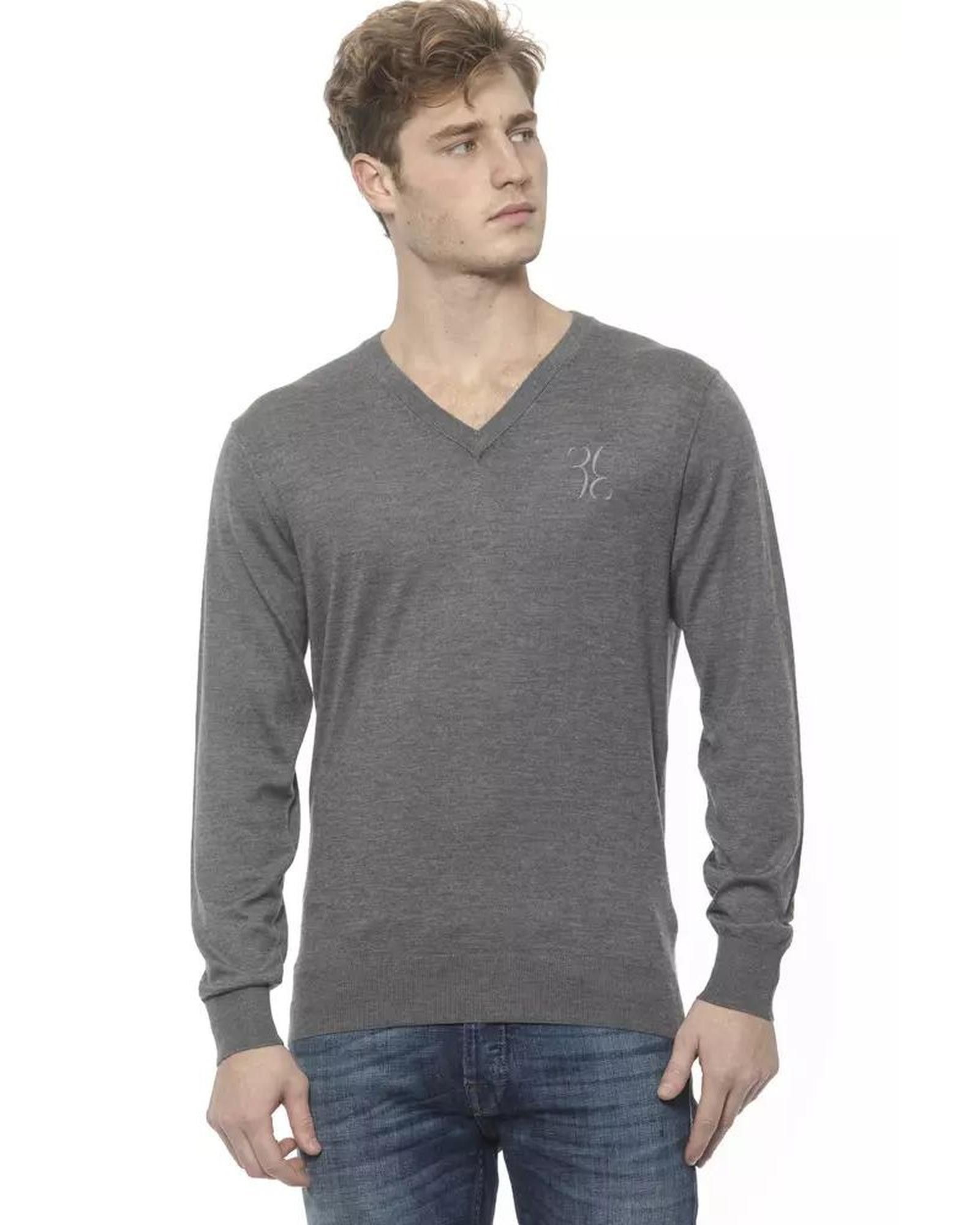 image of Billionaire Couture Embroidered V-Neck Cashmere Sweater in Grey, Men's (Size XL)