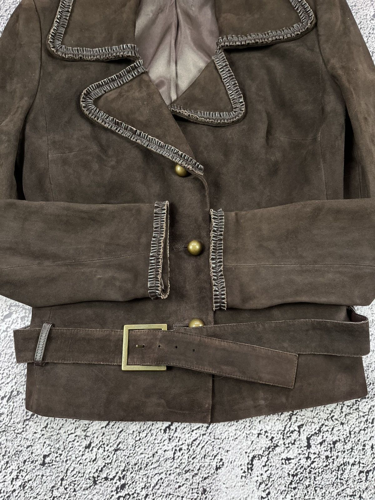 Genuine Leather Vintage Western Brown Leather Suede Belted Jacket Boho Size S / US 4 / IT 40 - 3 Thumbnail