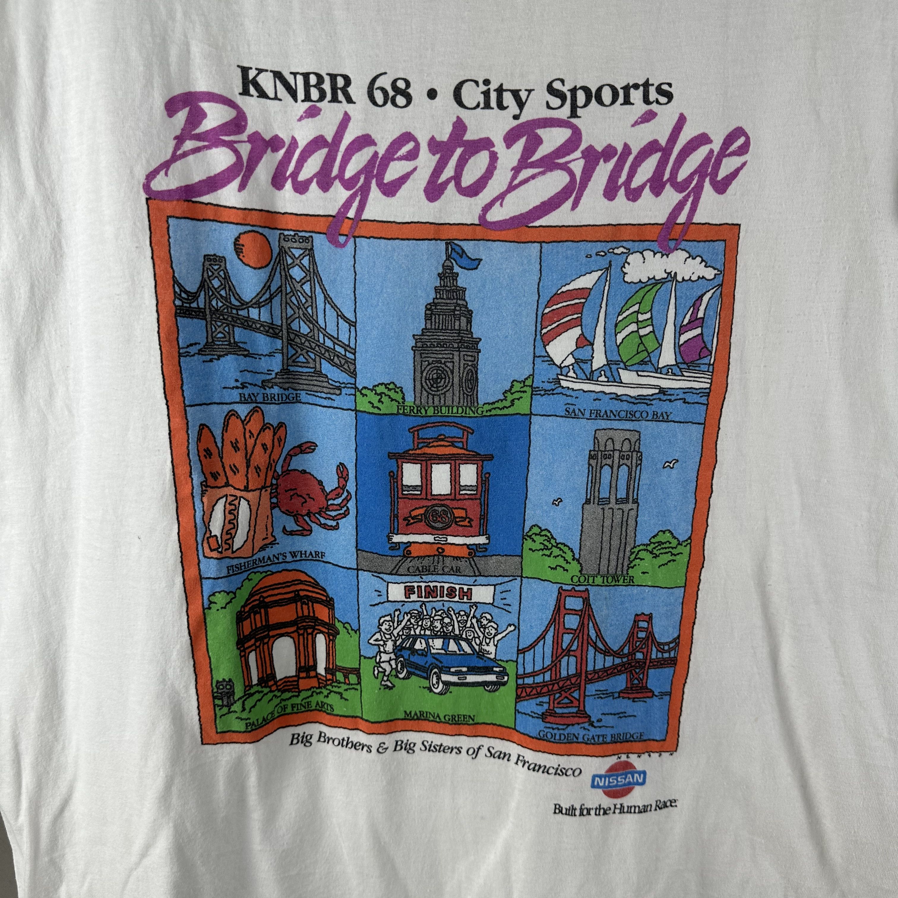 Vintage ​​​​80s KNBR 68 Bridge to Bridge San Francisco Art T-shirt Size US L / EU 52-54 / 3 - 2 Thumbnail