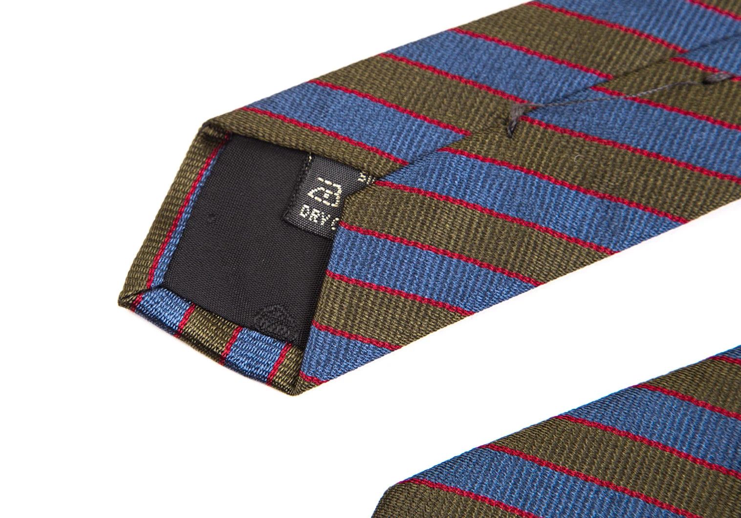 Dries Van Noten Silk Regimental Tie in Khaki Blue Size ONE SIZE - 4 Thumbnail