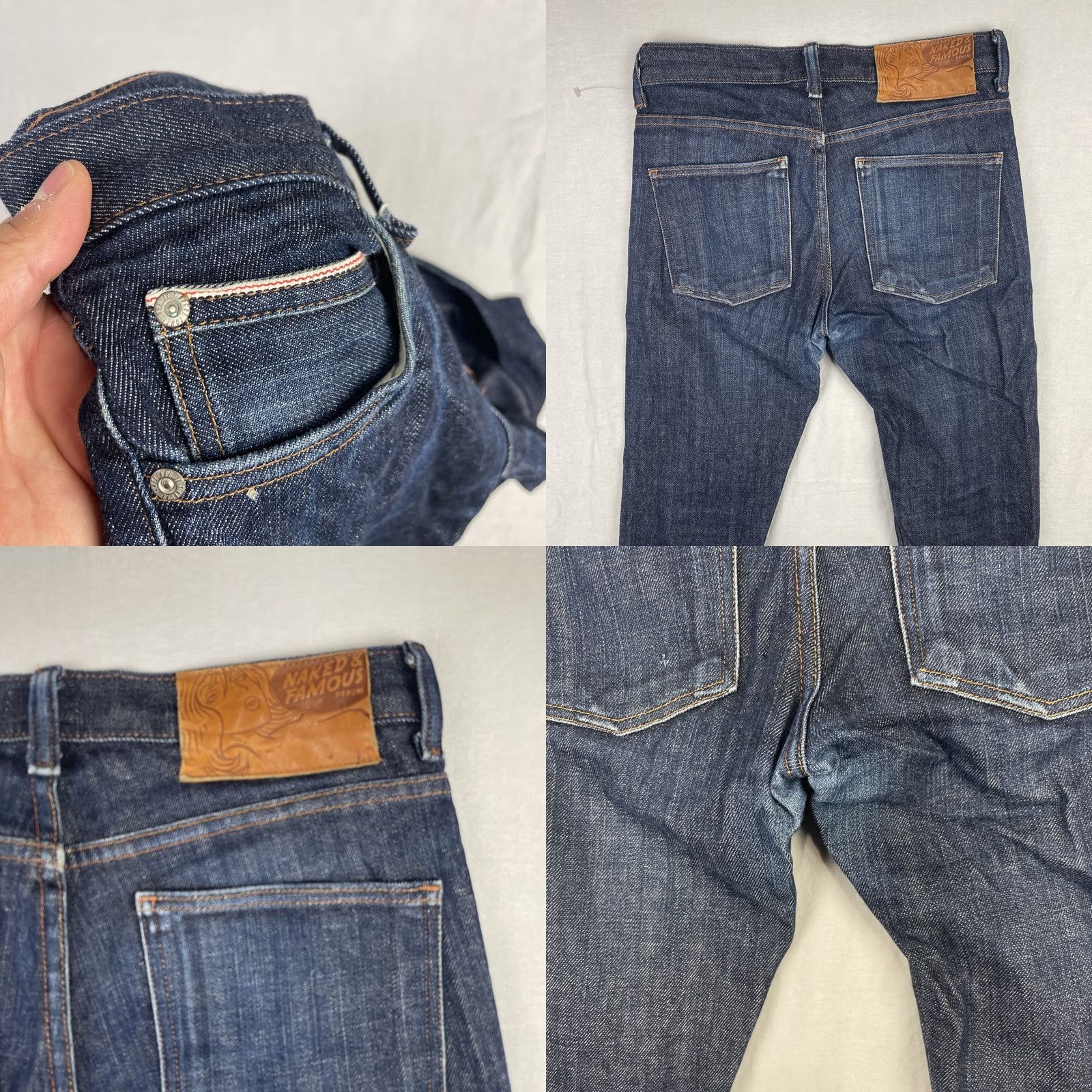 Vintage Naked & Famous Jeans Mens 30 Fits 29x34 Super Skinny Stretch Selvedge Indigo Denim Jeans Slim Men 5-Pocket Logo Button Size US 29 - 9 Thumbnail