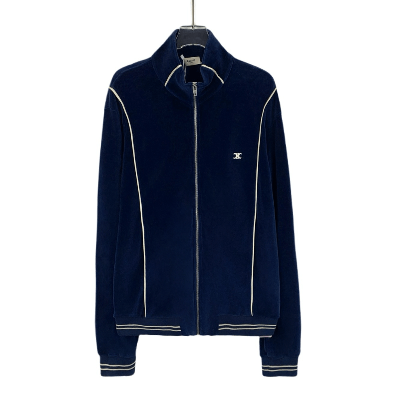 Celine Celine Navy Embroidered Cotton Zip-Up Jacket (Size M) Size M / US 6-8 / IT 42-44 - 1 Thumbnail