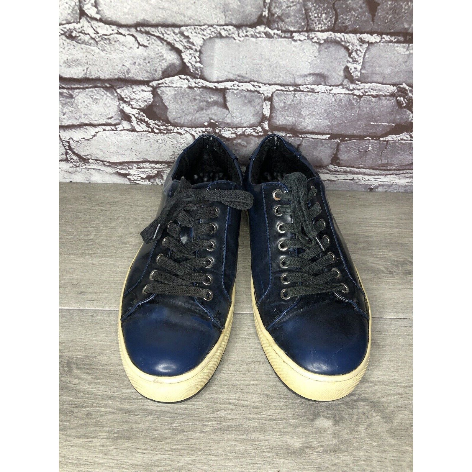 Karl Lagerfeld KARL LAGERFELD Navy Blue Patent Leather Lace Up Sneakers Sho Size US 9 / EU 42 - 19 Thumbnail