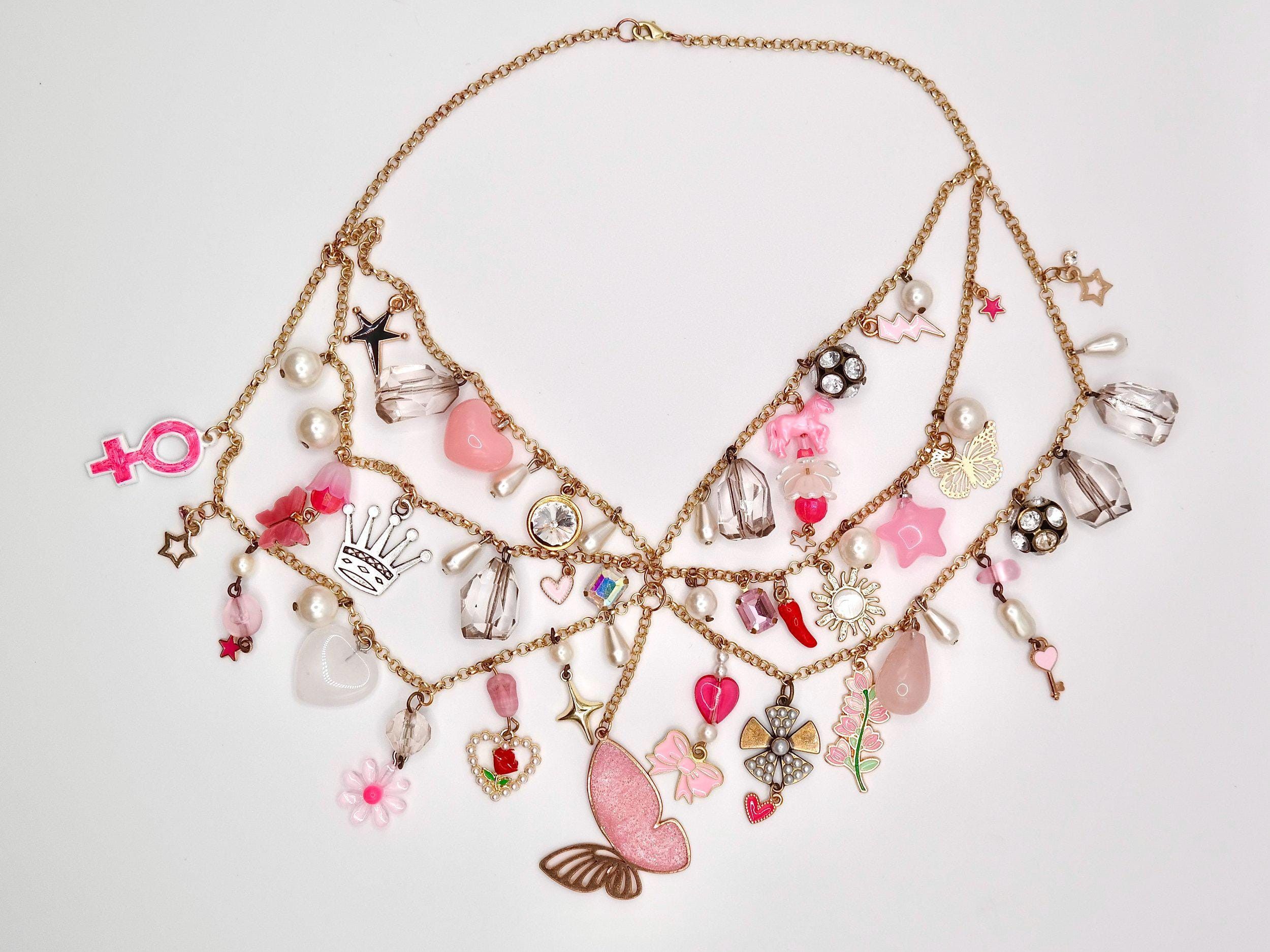 Handmade Manic Pixie Dream Girl Pink & Gold Charm Necklace Size ONE SIZE - 7 Thumbnail