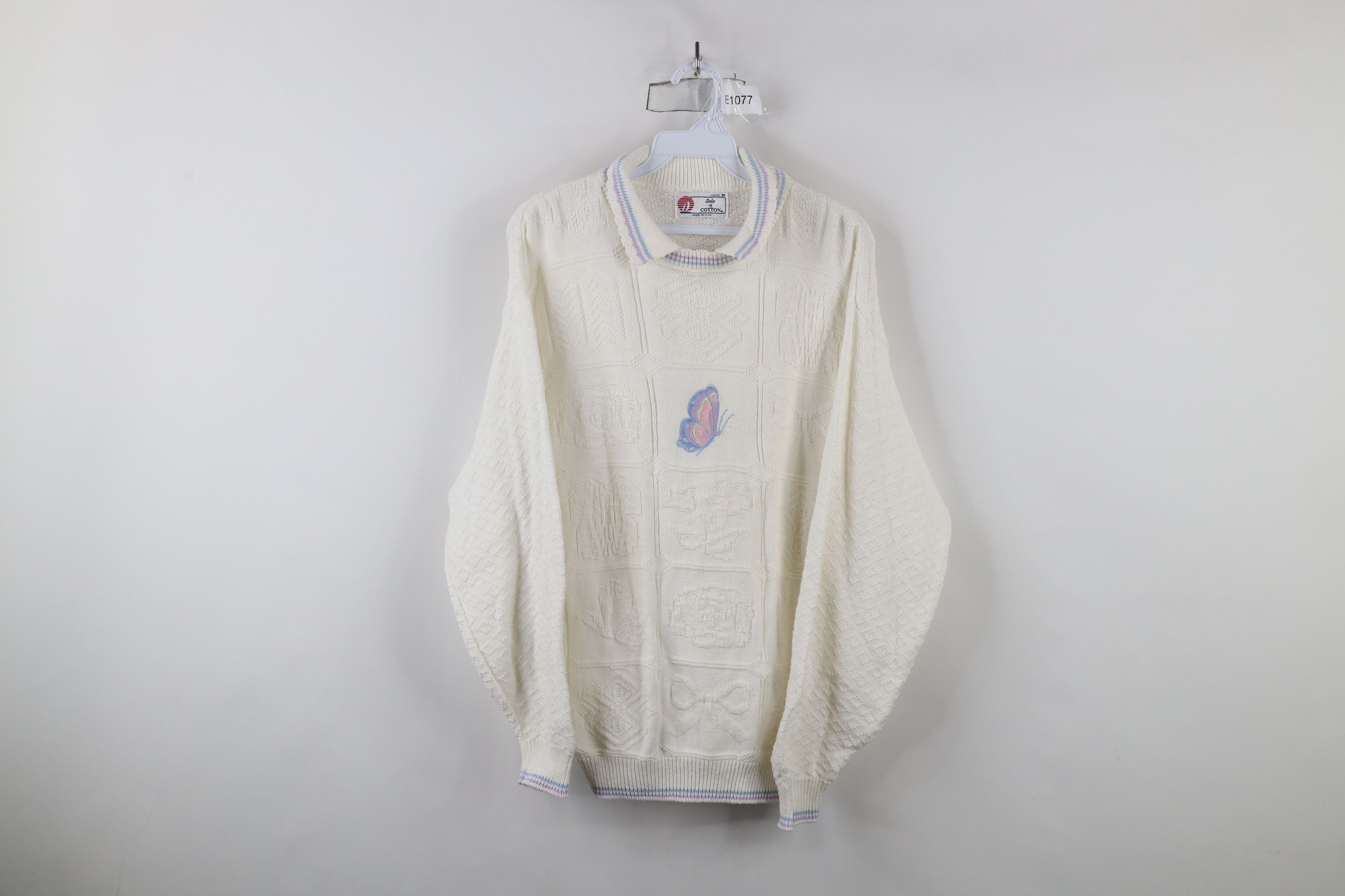 Vintage Vintage 90s Streetwear Flower Knit Collared Sweater USA Size M / US 6-8 / IT 42-44 - 1 Thumbnail