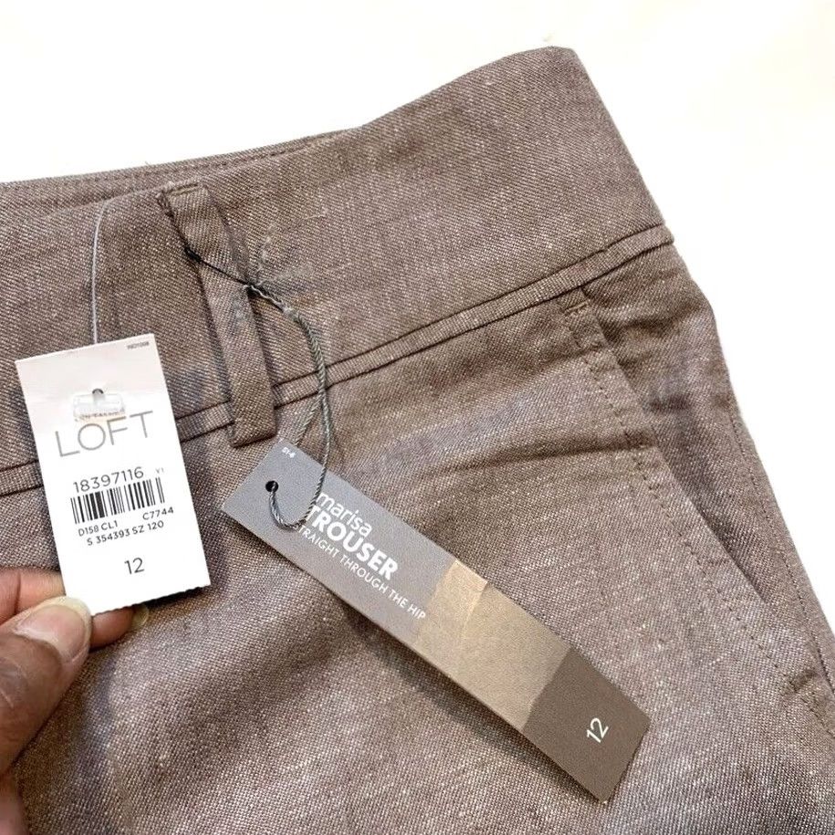 Ann Taylor Ann Taylor Loft Marisa Trouser Dress Pants Womens 12 Linen Rayon Straight NWT Brown Heather Casual Workwear Dress Pants Womens 12 Mens Women Size 34" / US 12 / IT 48 - 3 Thumbnail