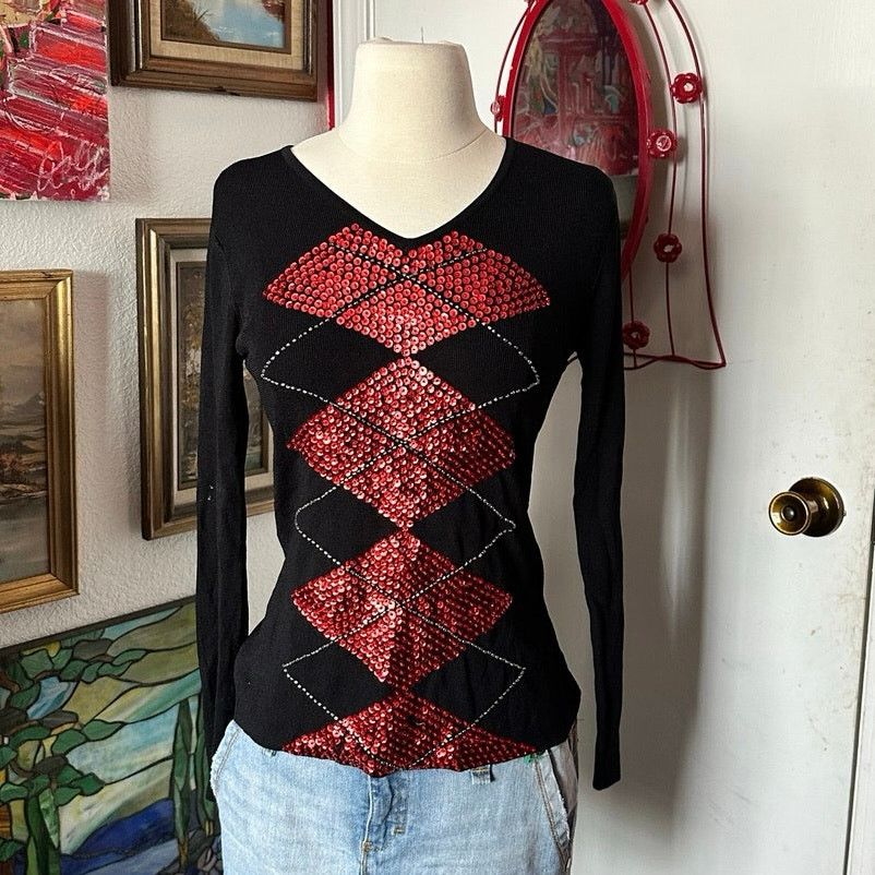 Other nn wholesale inc argyle red and black bedazzled top Size M / US 6-8 / IT 42-44 - 1 Thumbnail