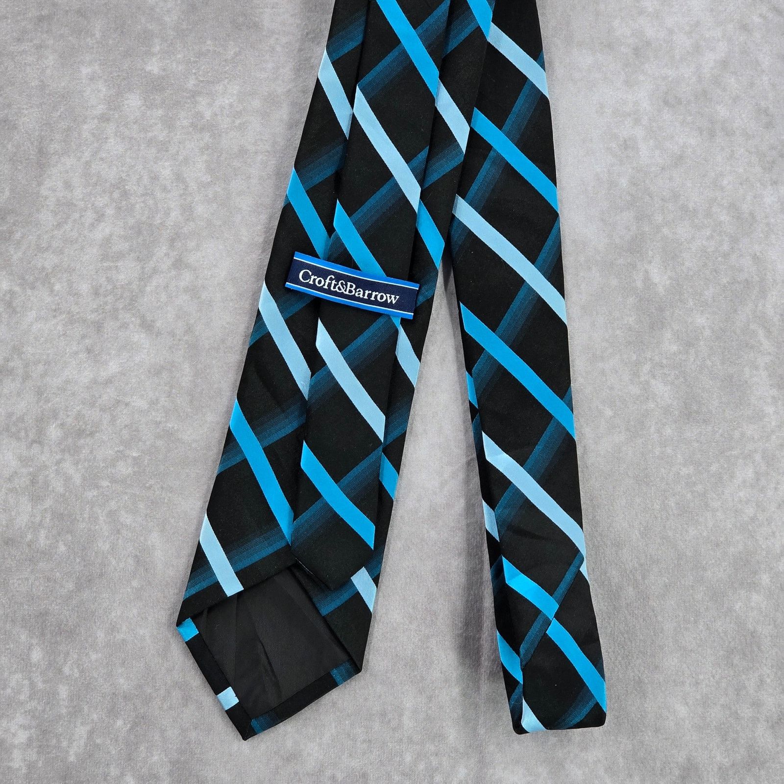 Croft & Barrow Croft & Barrow Blue Black Plaid Stripe 100% Silk Neck Tie Size 30 - 3 Thumbnail
