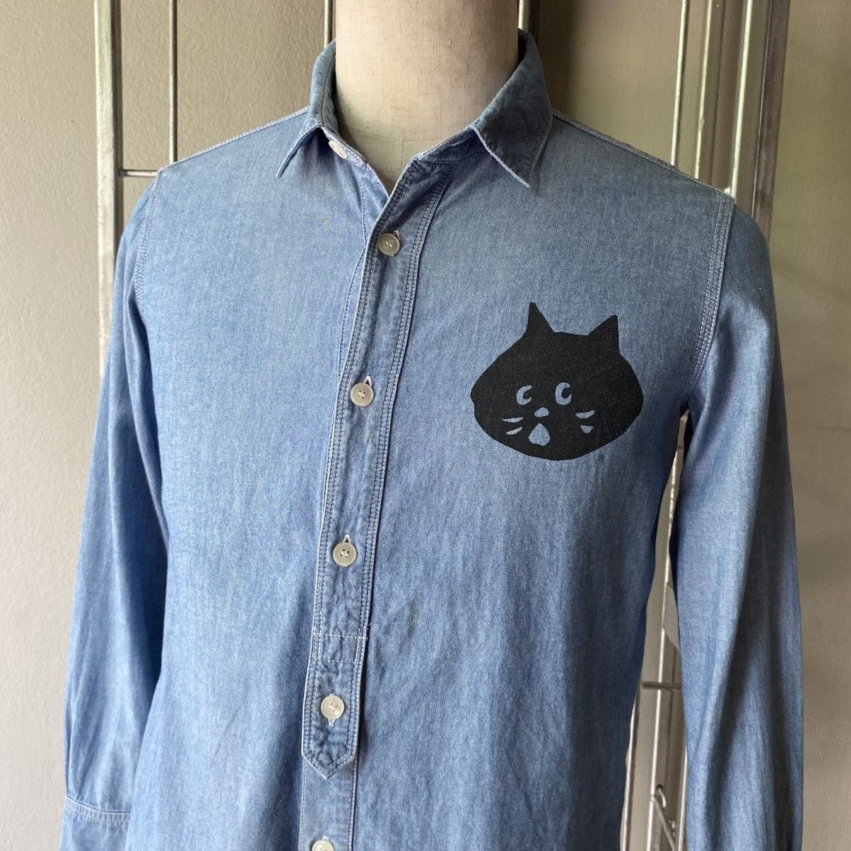Ne-Net Ne-net Soft Blue Button-Up Cat Shirt Size US S / EU 44-46 / 1 - 13 Thumbnail