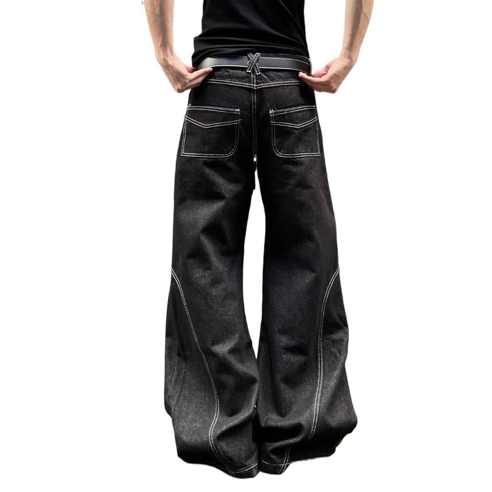 Japanese Brand Black Wide Leg Denim Jeans with Stitch Detail and Patch Size US 30 / EU 46 - 5 Thumbnail