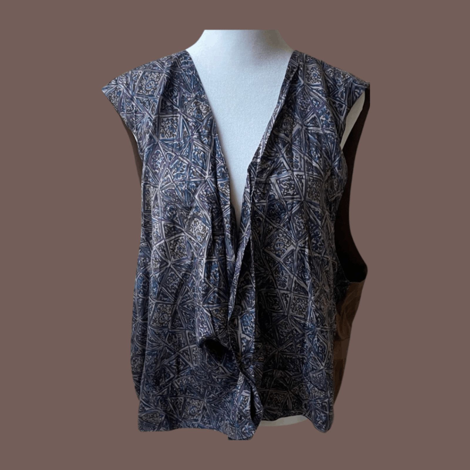 Vintage VTG Reversible Vest | Chiamare Silk Geometric | Retro XL Size XL / US 12-14 / IT 48-50 - 1 Thumbnail