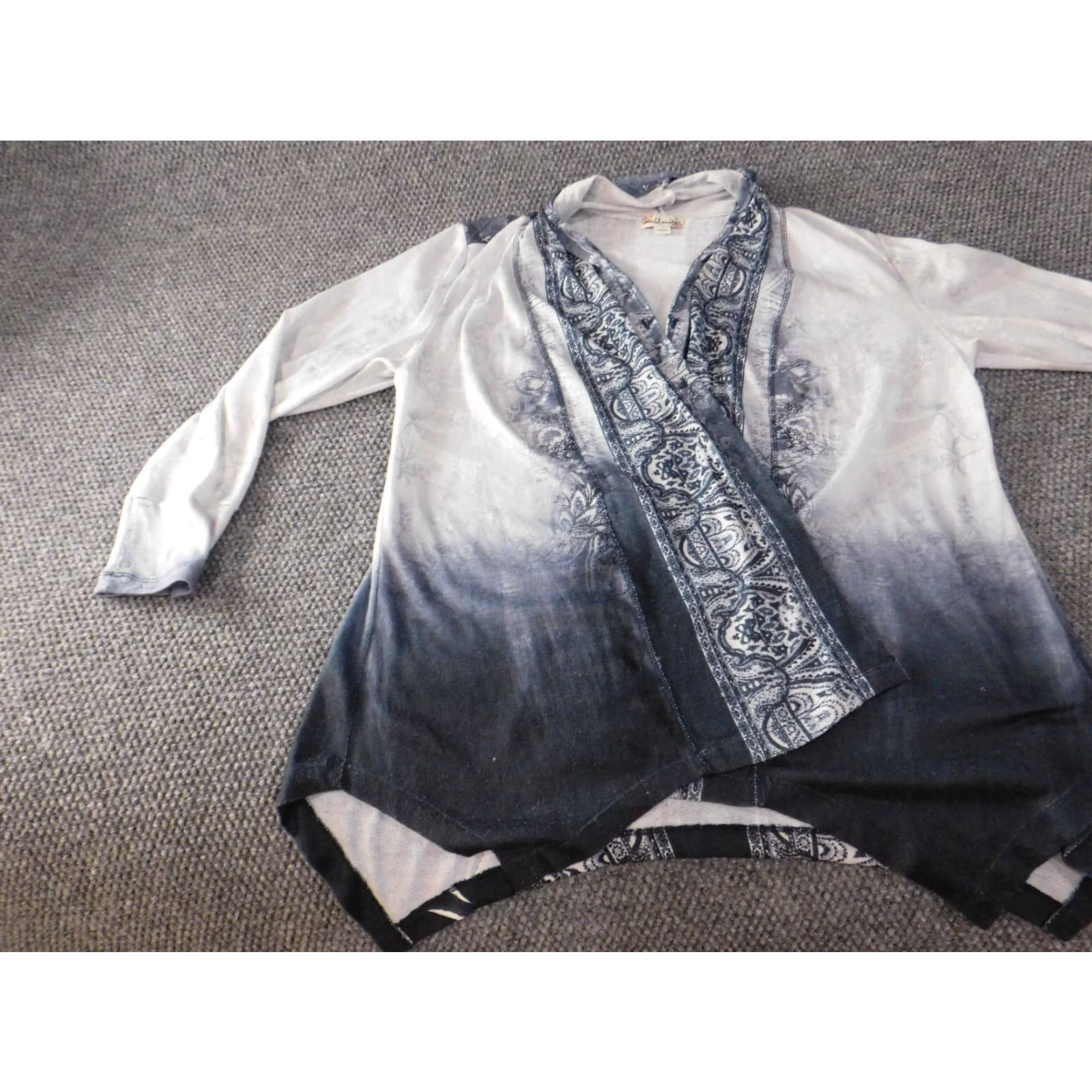 Vintage White Stag Cardigan Sweater Womens XL Blue Open Knit Raglan Sleeve Round Neck Pullover Stretch Geometric Pattern Modern Size XL / US 12-14 / IT 48-50 - 3 Thumbnail