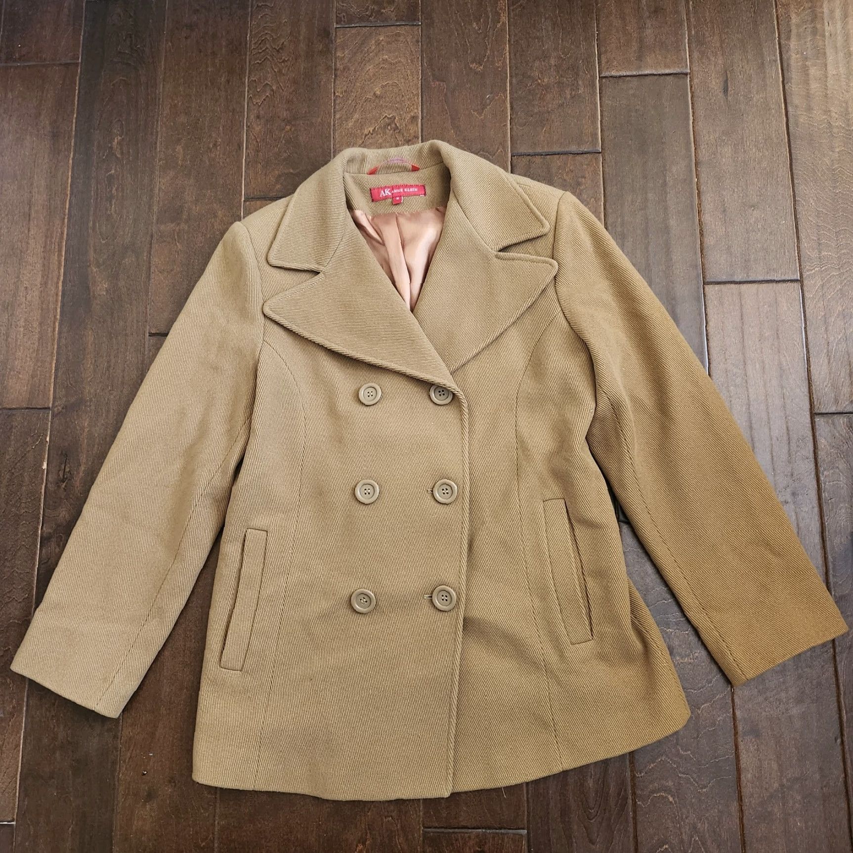 Anne Klein VINTAGE Anne Klein Womens Peacoat Tan Wool Blend Jacket Medium Double Breasted Size M / US 6-8 / IT 42-44 - 3 Thumbnail