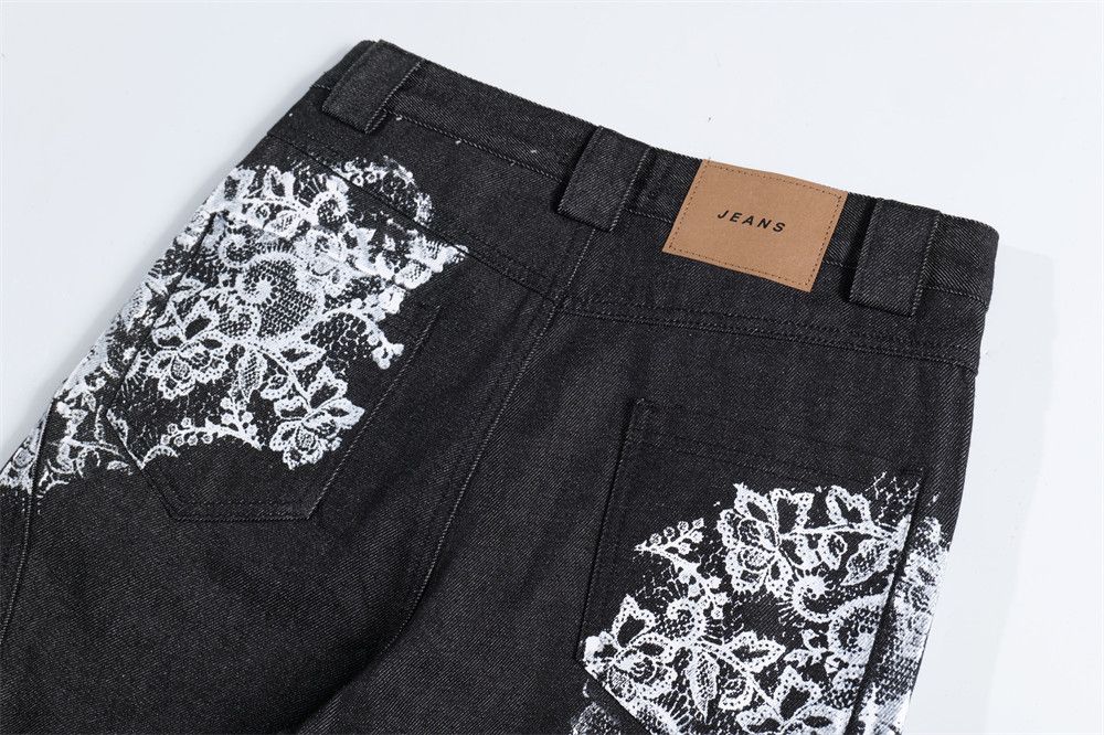 Jean Men's hippie style loose-fitting plant print flared jeans Size US 32 / EU 48 - 5 Thumbnail