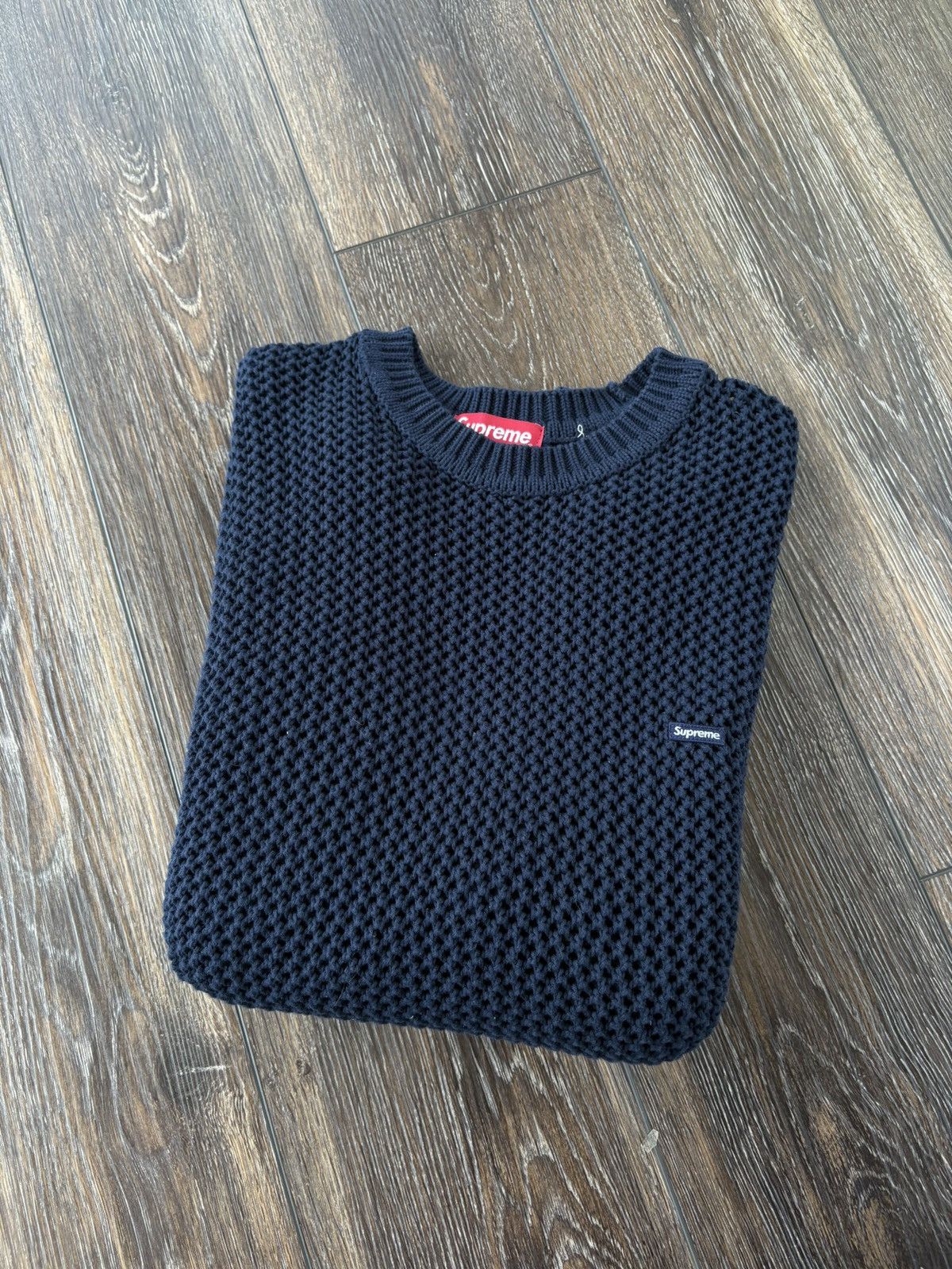 Supreme Supreme Open Knit Small Box Sweater SS22 Navy | Grailed