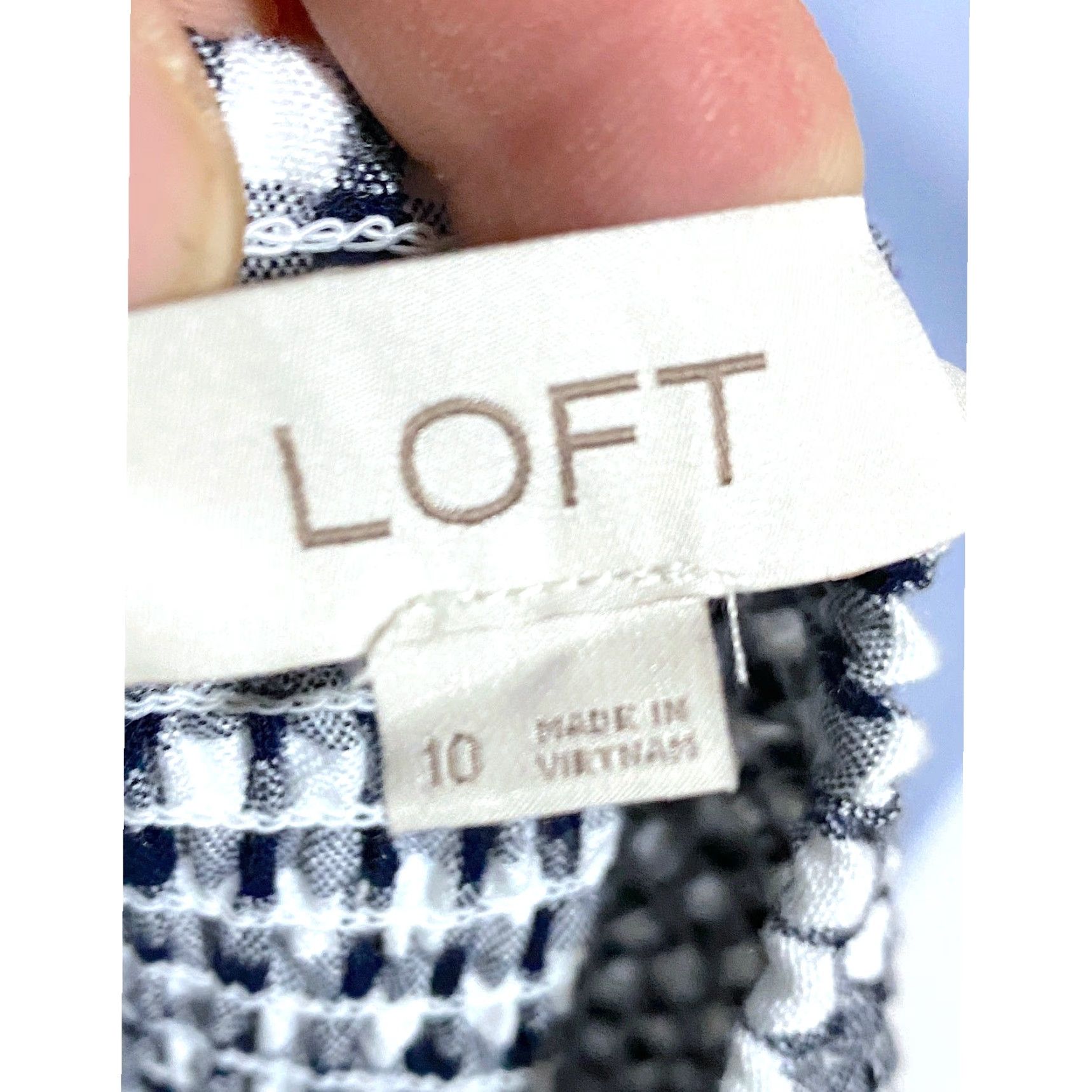 Loft LOFT Gingham Check Blue Cowl Neck Mini Dress 10 Casual Coastal Nautical Sleeveless A-Line Women's Size L / US 10 / IT 46 - 6 Thumbnail