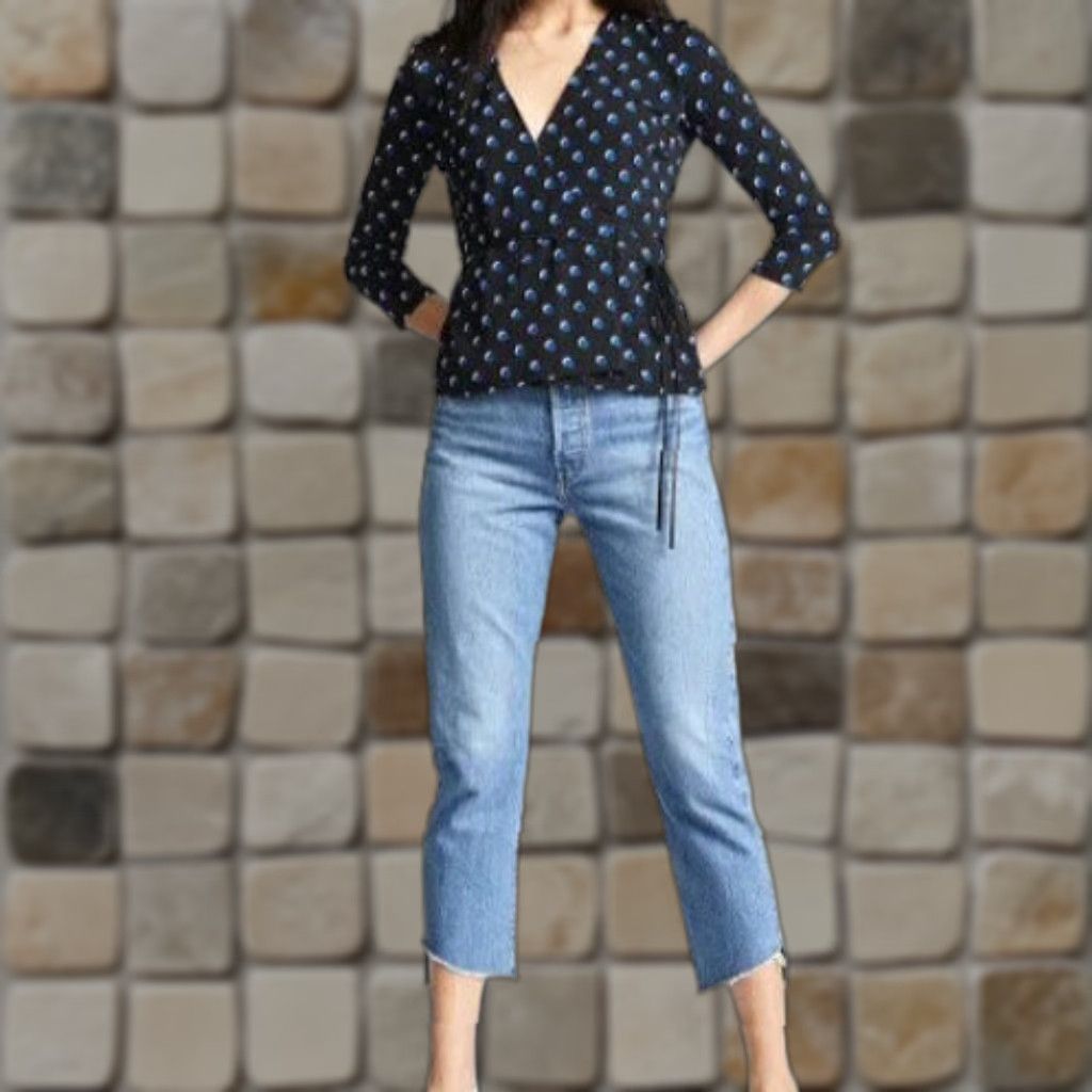 Bailey 44 Bailey 44 Blouse Wrap Top 3/4 Sleeve Wrapture Dot NWT Womens Sz M Black Blue Polka Dot V-Neck Designer Made in USA Size M / US 6-8 / IT 42-44 - 1 Thumbnail