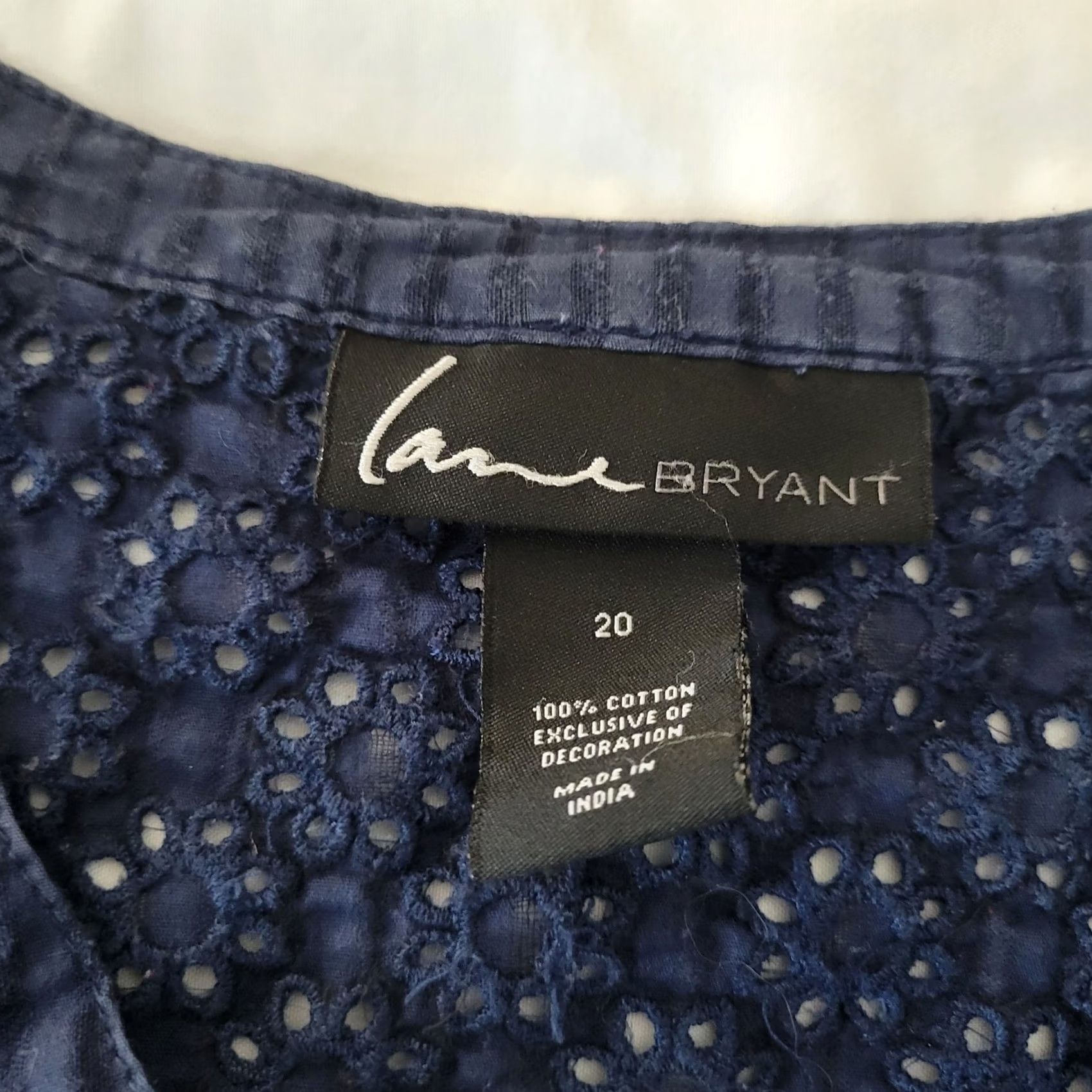 Vintage Lane Bryant Blouse Womens 20 Blue Striped Lace Yoke Long Sleeve Boho Top Cotton Size 3XL / US 20-22 - 3 Thumbnail