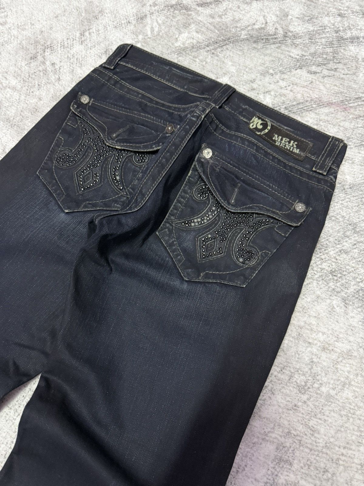 Japanese Brand × Mek Denim Mek Denim Wax Coated Studded Vegas Boot Cut Flared Jeans Size US 30 / EU 46 - 4 Thumbnail