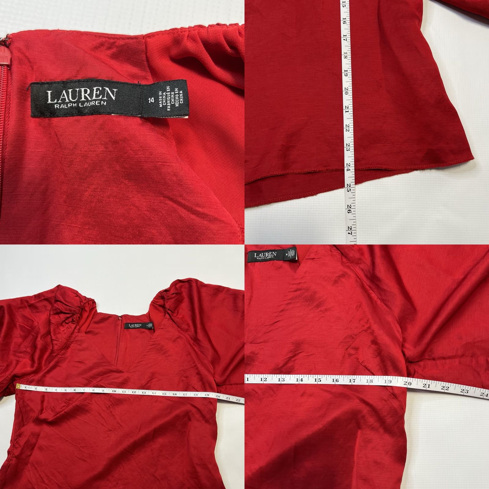 Ralph Lauren Ralph Lauren Womens Blouse Red Satin Shantung 3/4 Sleeve V-Neck Hook & Eye Size 14 Regular Linen Polyester Viscose Lined Casual Vintage No Size XL / US 12-14 / IT 48-50 - 8 Thumbnail