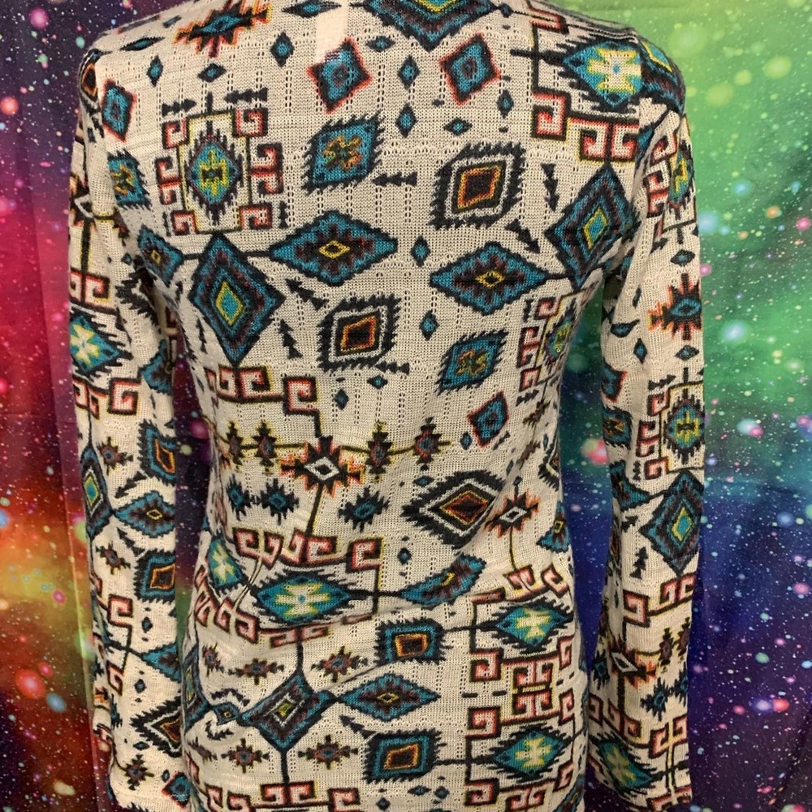 Designer Xhilaration Cream and Blue Cardigan Sweater Size S / US 4 / IT 40 - 2 Thumbnail
