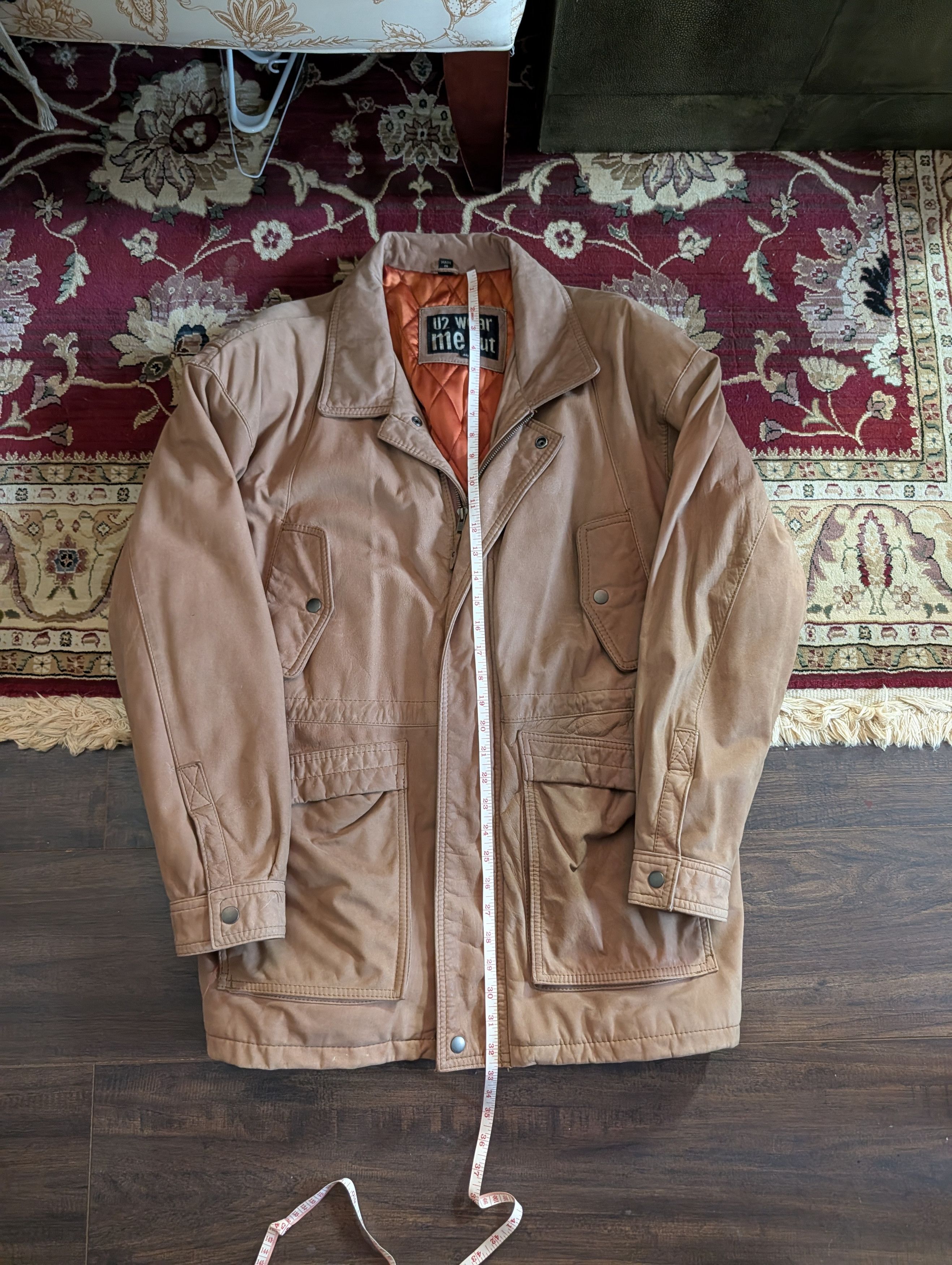 Vintage U2 Wear Me Out brown wool lined zip-up leather moto jacket Size US L / EU 52-54 / 3 - 16 Thumbnail