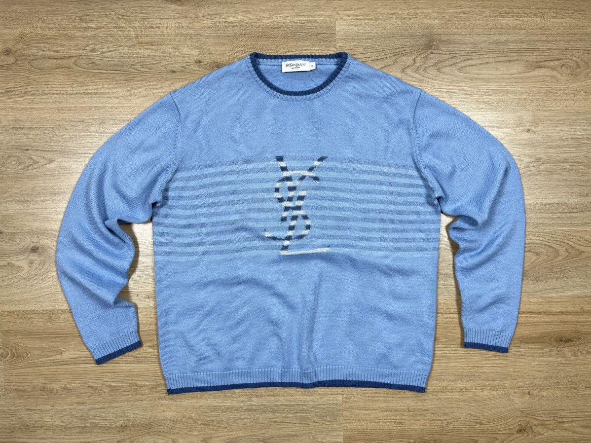 Yves Saint Laurent Vintage Yves Saint Laurent Knit Sweater YSL Big Logo Blue Size US XXL / EU 58 / 5 - 1 Thumbnail