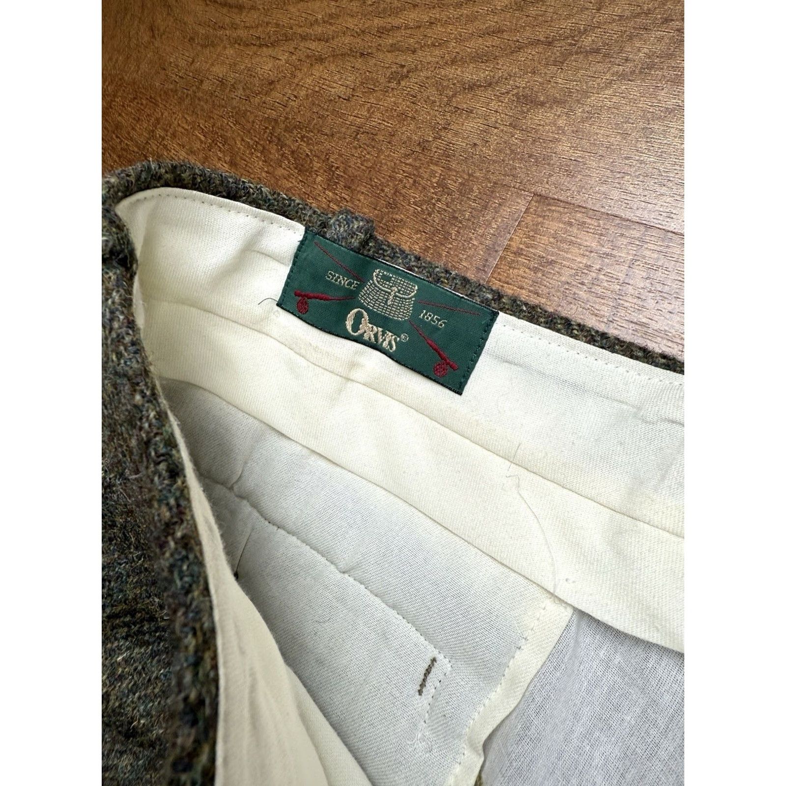 Orvis VINTAGE Orvis Mens Pants 38x29.5 Suede Trim Cuffed Wool Tweed Green 90s Chino Regular Mens Size US 38 / EU 54 - 7 Thumbnail