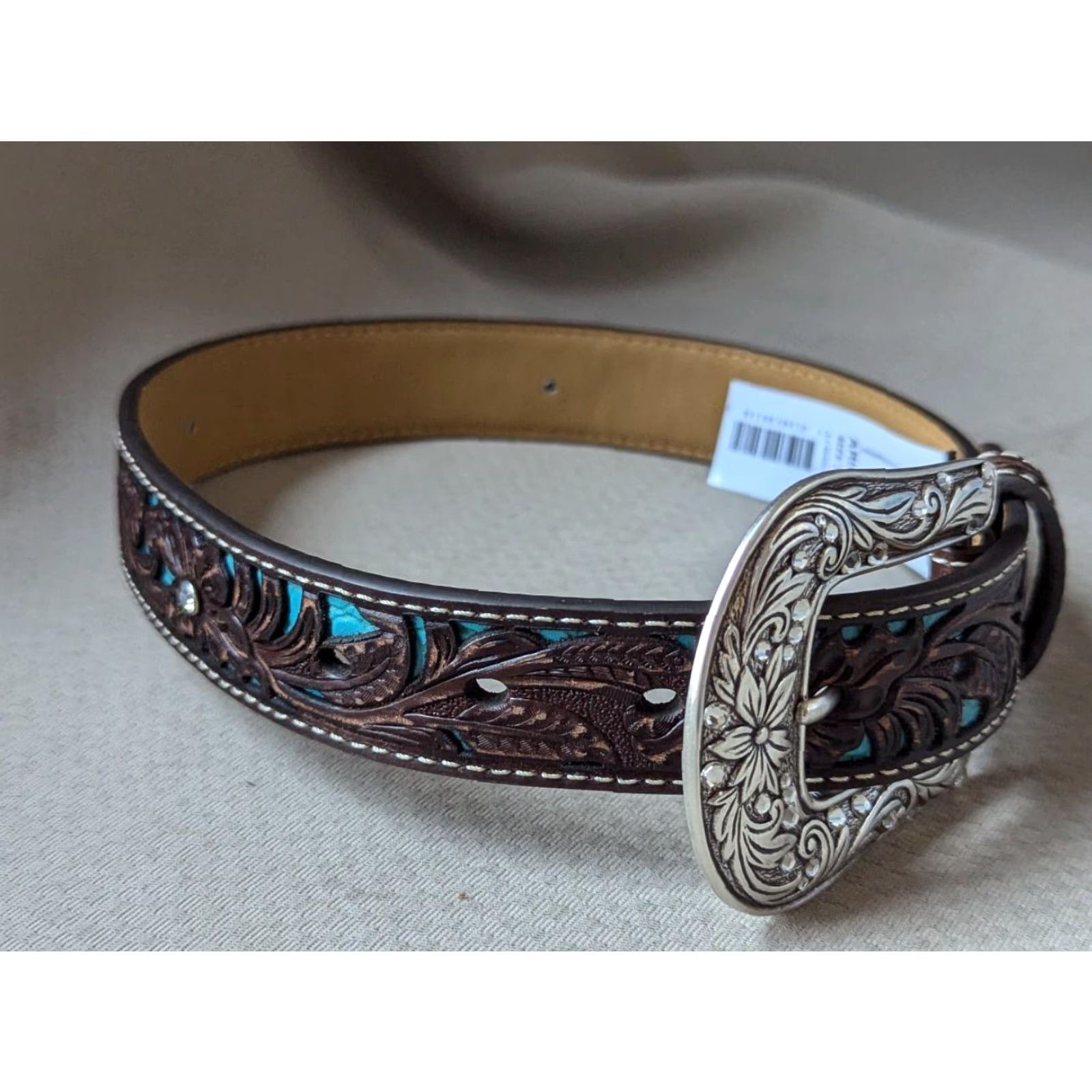 Ariat VINTAGE Ariat belt WESTERN belt Buckle Floral leather size 20 brown Size ONE SIZE - 2 Thumbnail