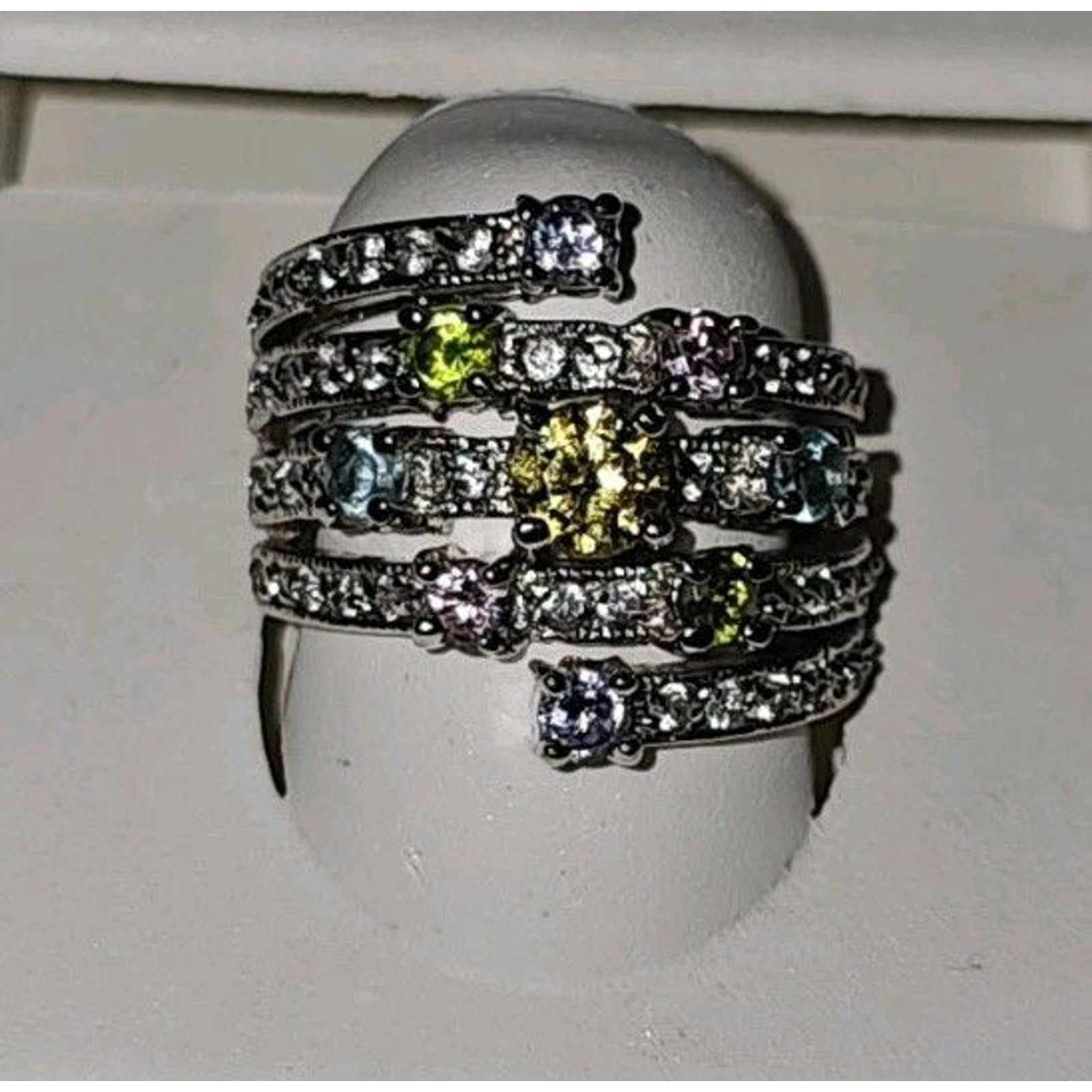 Other Rainbow Multi Stone Cocktail Ring Sterling Silver Size 6 Size ONE SIZE - 5 Thumbnail