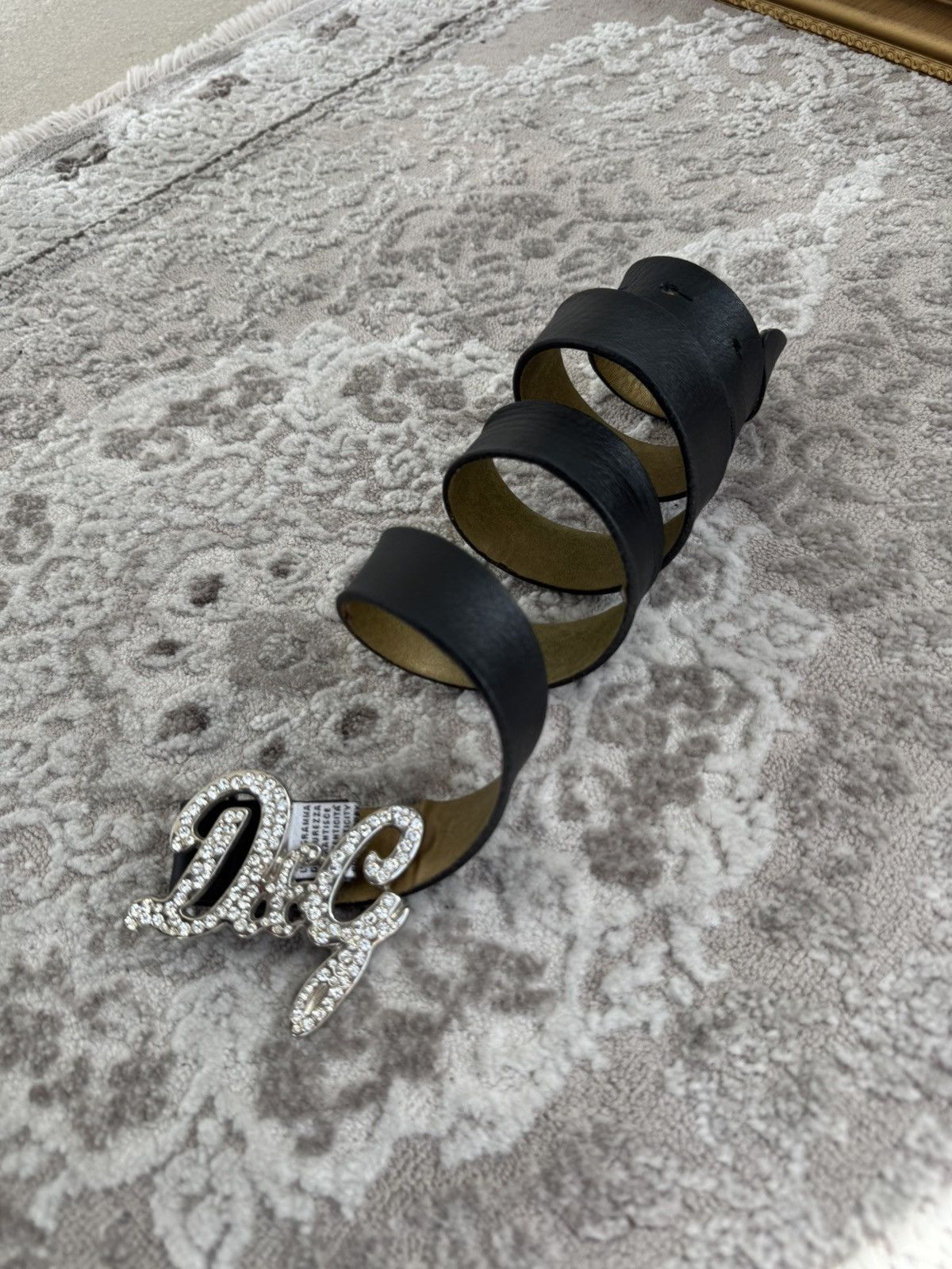 Vintage Dolce Gabbana Leather Belt Rhinestones Big Logo DG